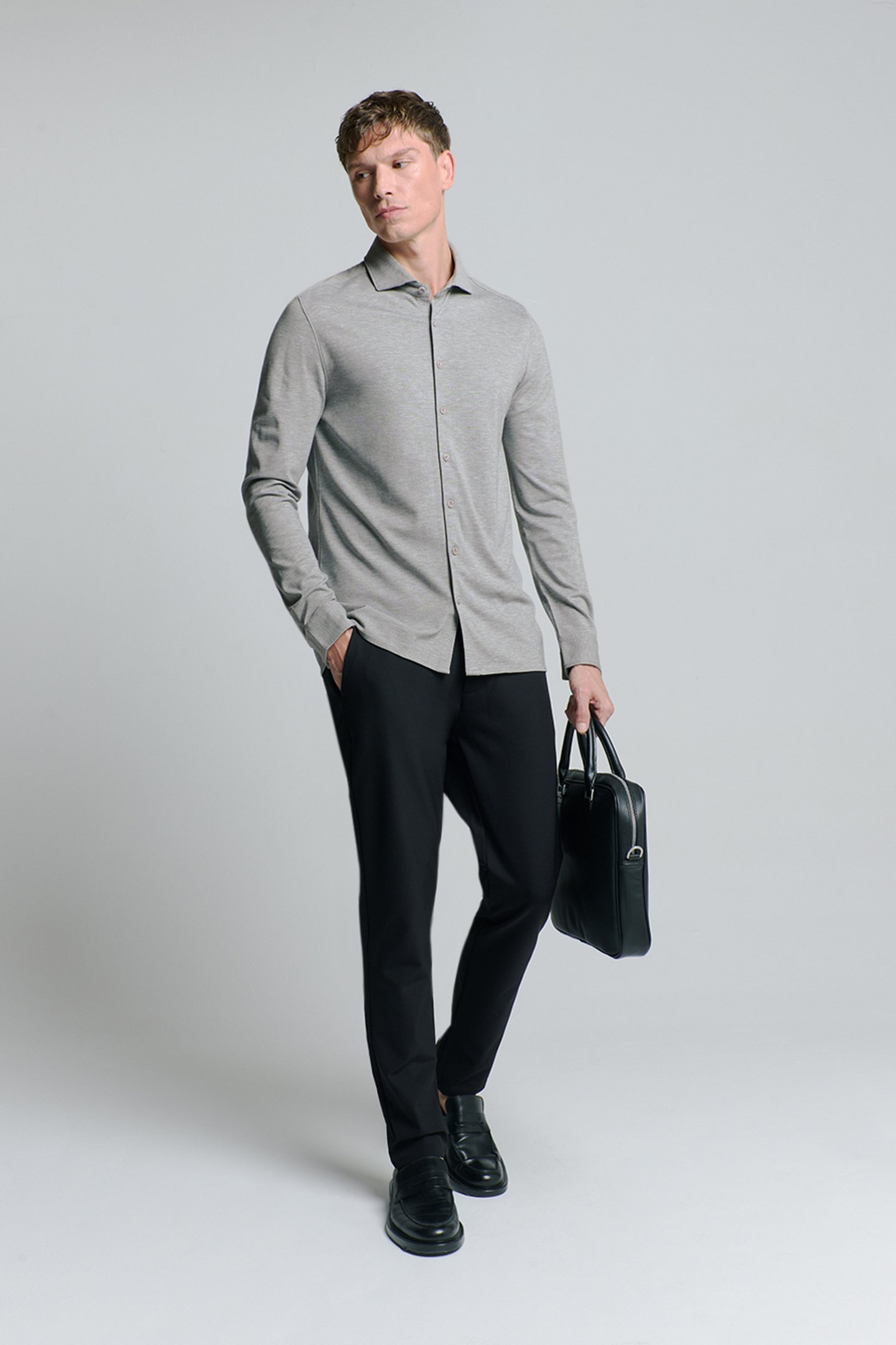 SHIRT JERSEY MELANGE STRETCH GREY MELANGE 2