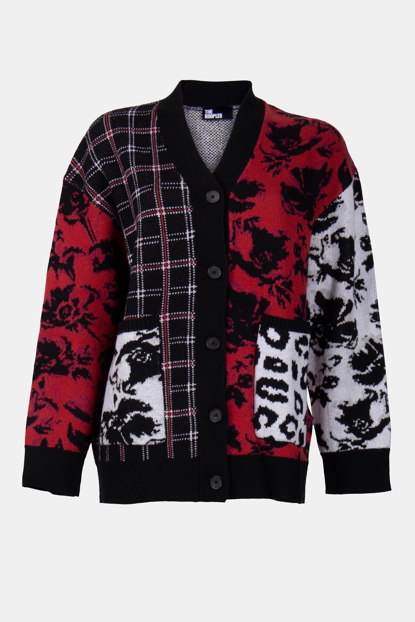 CARDIGAN PATCHWORK JACQUARD BLACK/BURGUNDY /WHITE 4