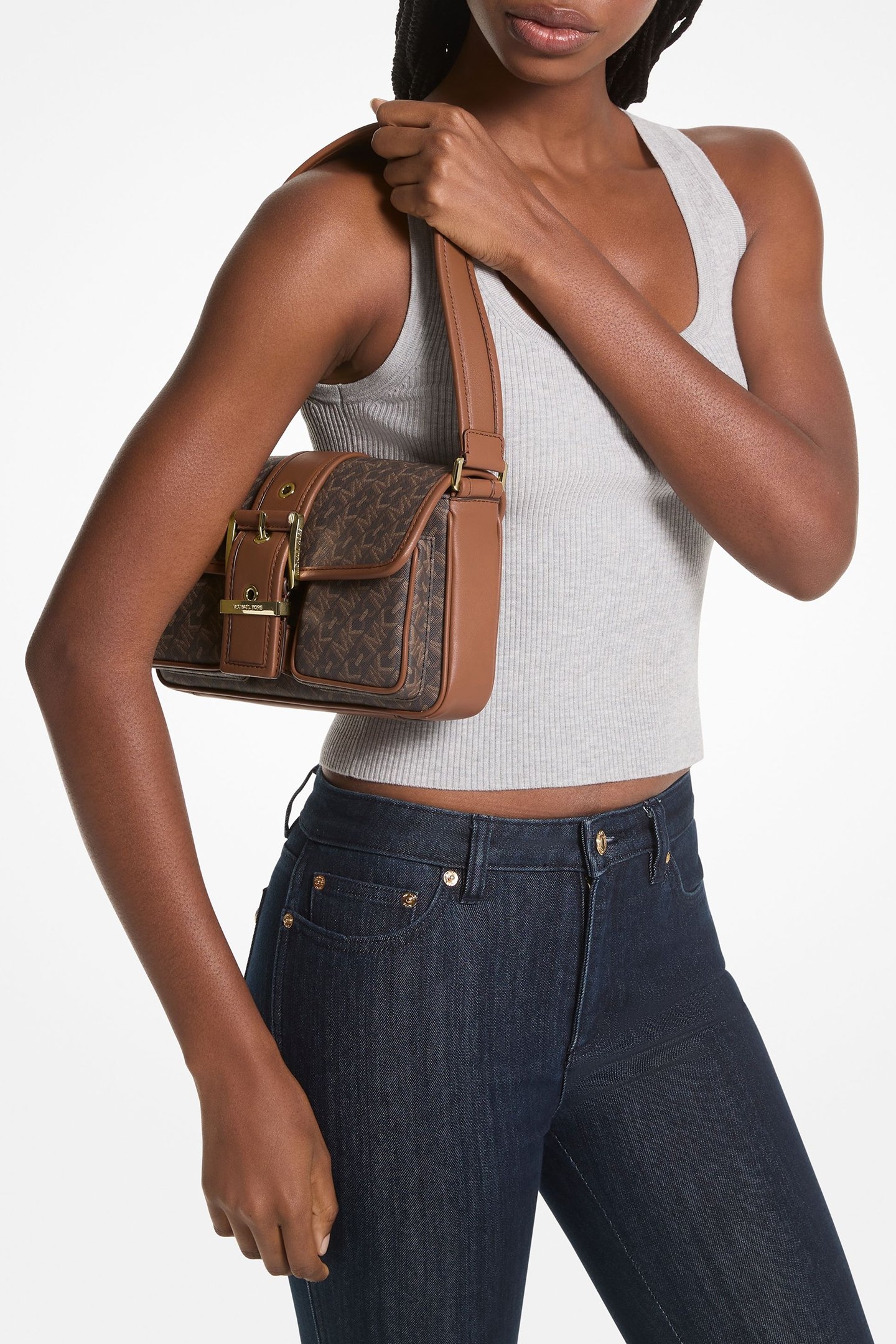 MEDIUM SHOULDER BAG WITH BUCKLE DETAIL IN BROWN 2