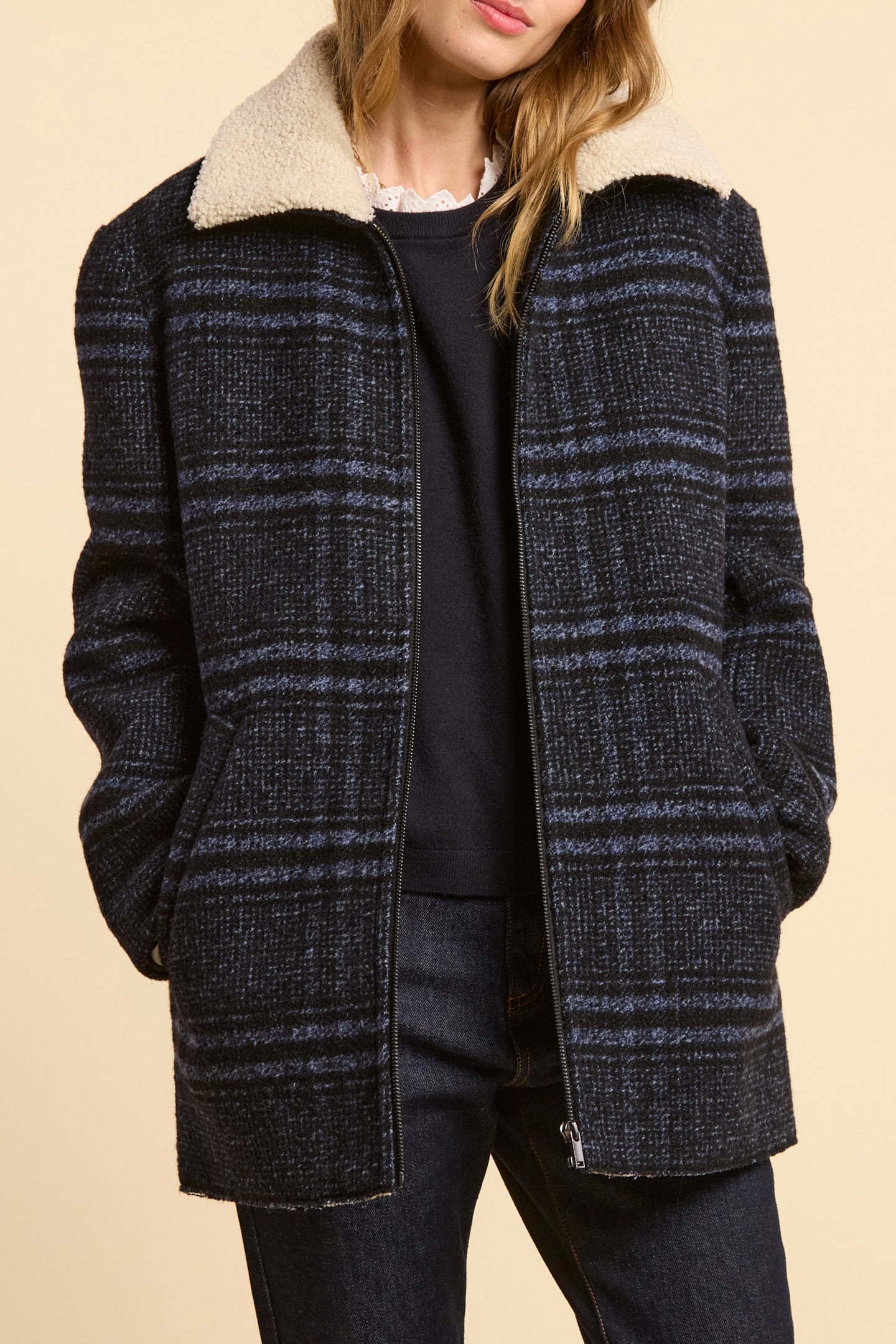 NAVY CHECK COAT NAVY 1