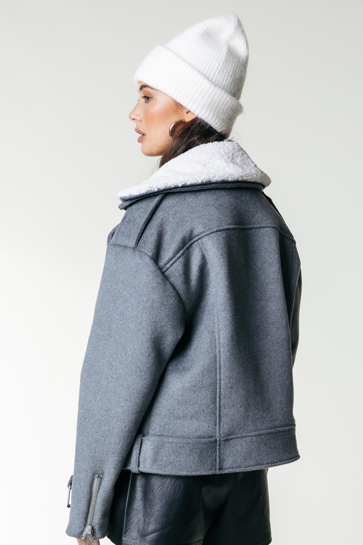 ELEA WOOL BIKER JACKET MEDIUM GREY MELANGE 2