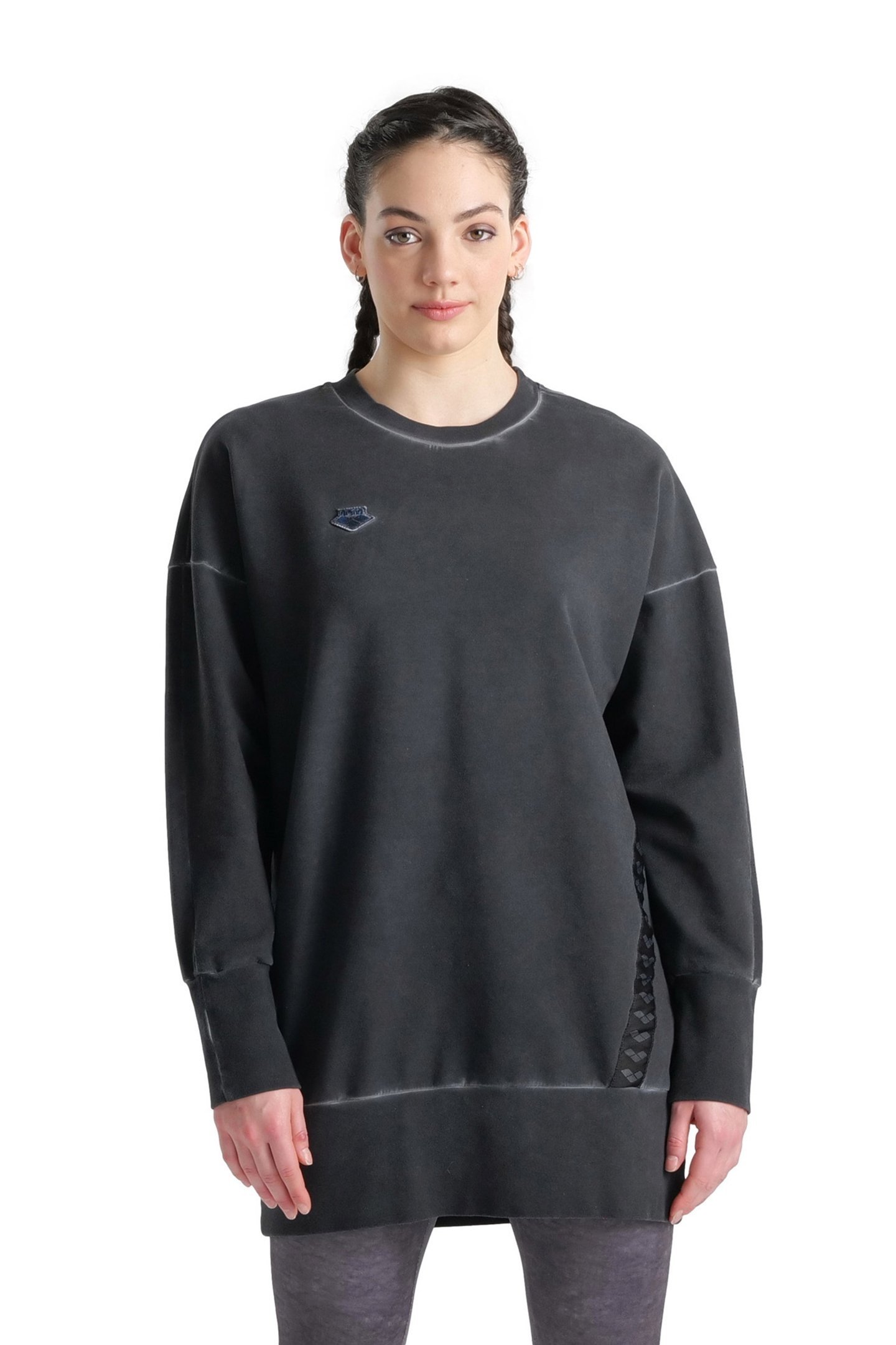 WOMEN'S ARENA ICONS OVERSIZE CREW DELAVE BLACK WHITE 1