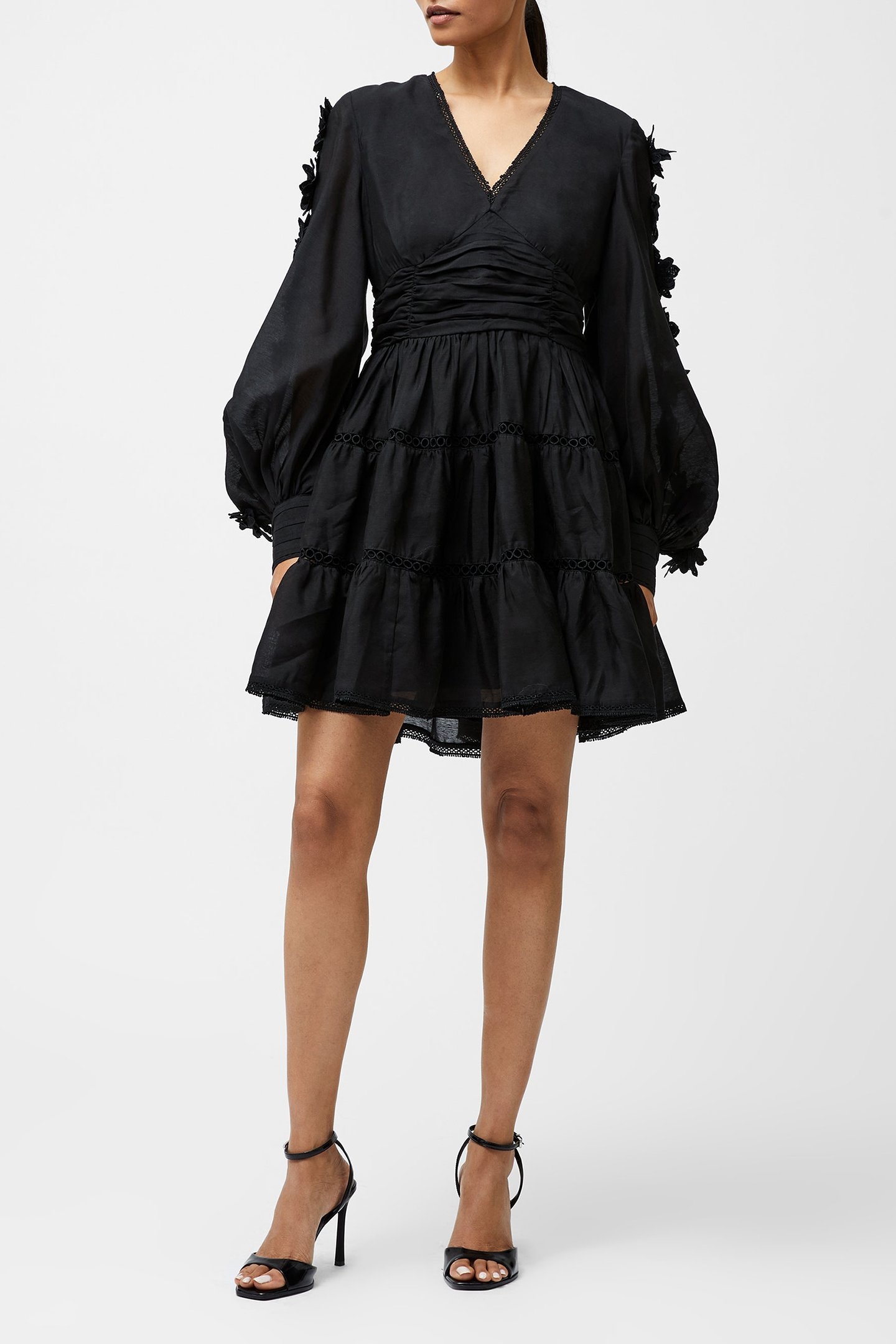 AUBREY 3D LACE TRIM MINI DRESS BLACK 3