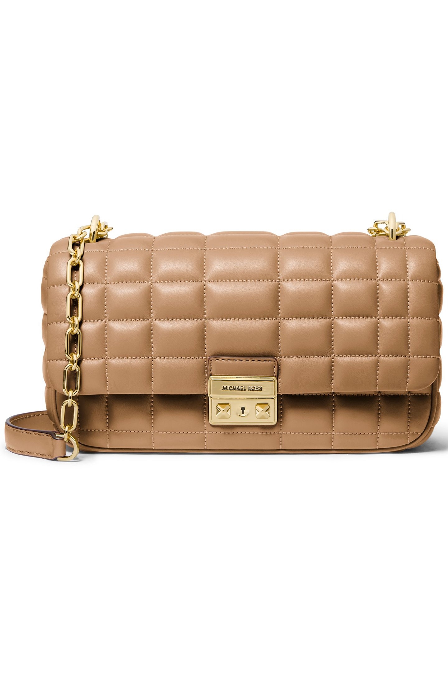 PADDED CHAIN SHOULDER BAG IN BEIGE 1