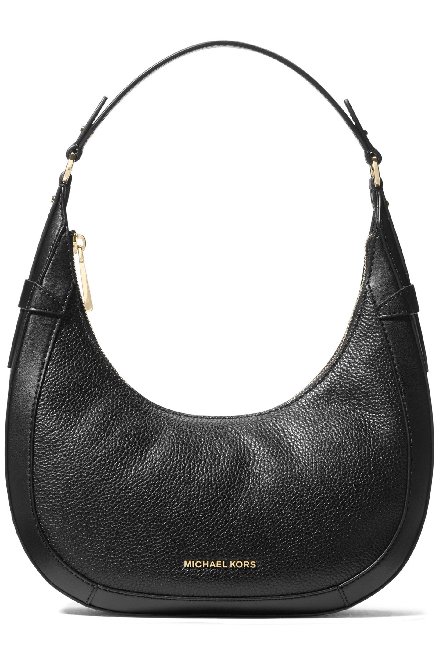 CRESCENT TOP ZIP SHOULDER BAG IN BLACK LEATHER 1