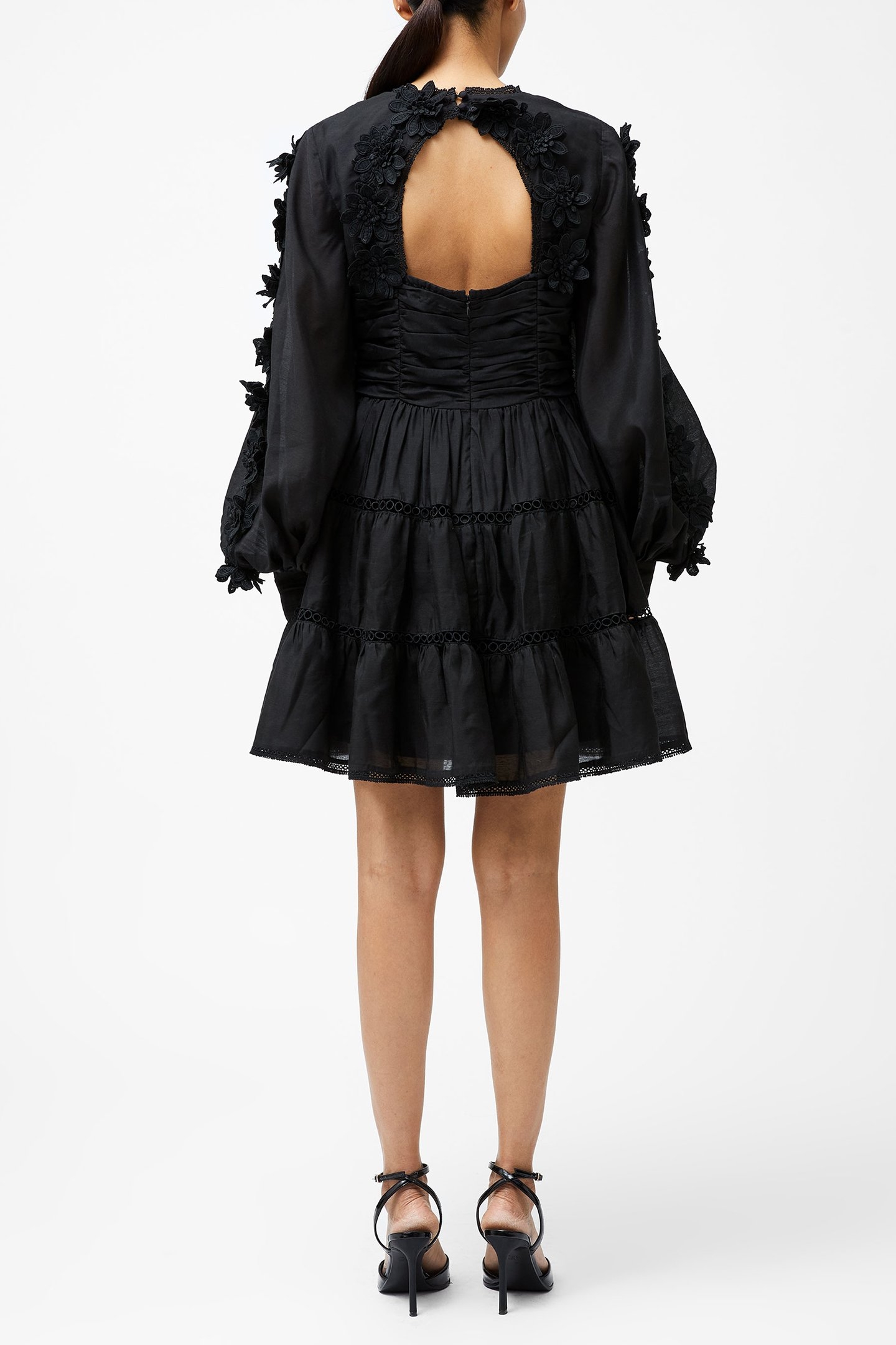 AUBREY 3D LACE TRIM MINI DRESS BLACK 2