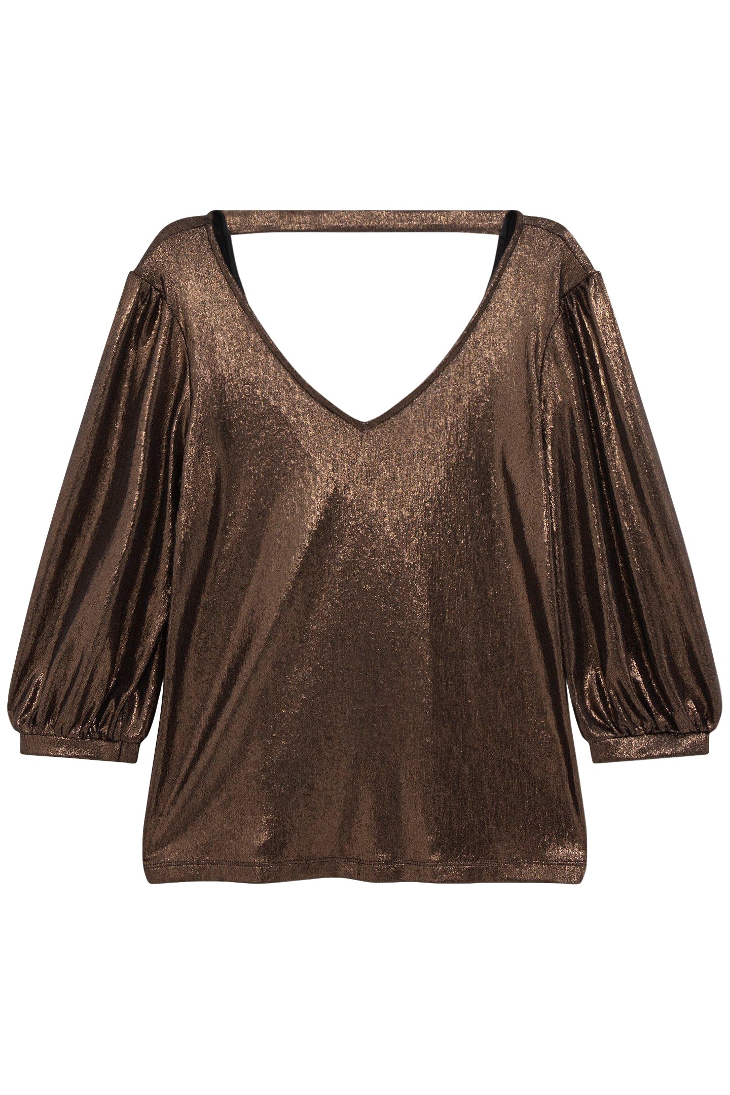 MABEL - CHOCOLATE LAMÉ KNIT T-SHIRT, REVERSIBLE FRONT/BACK 1