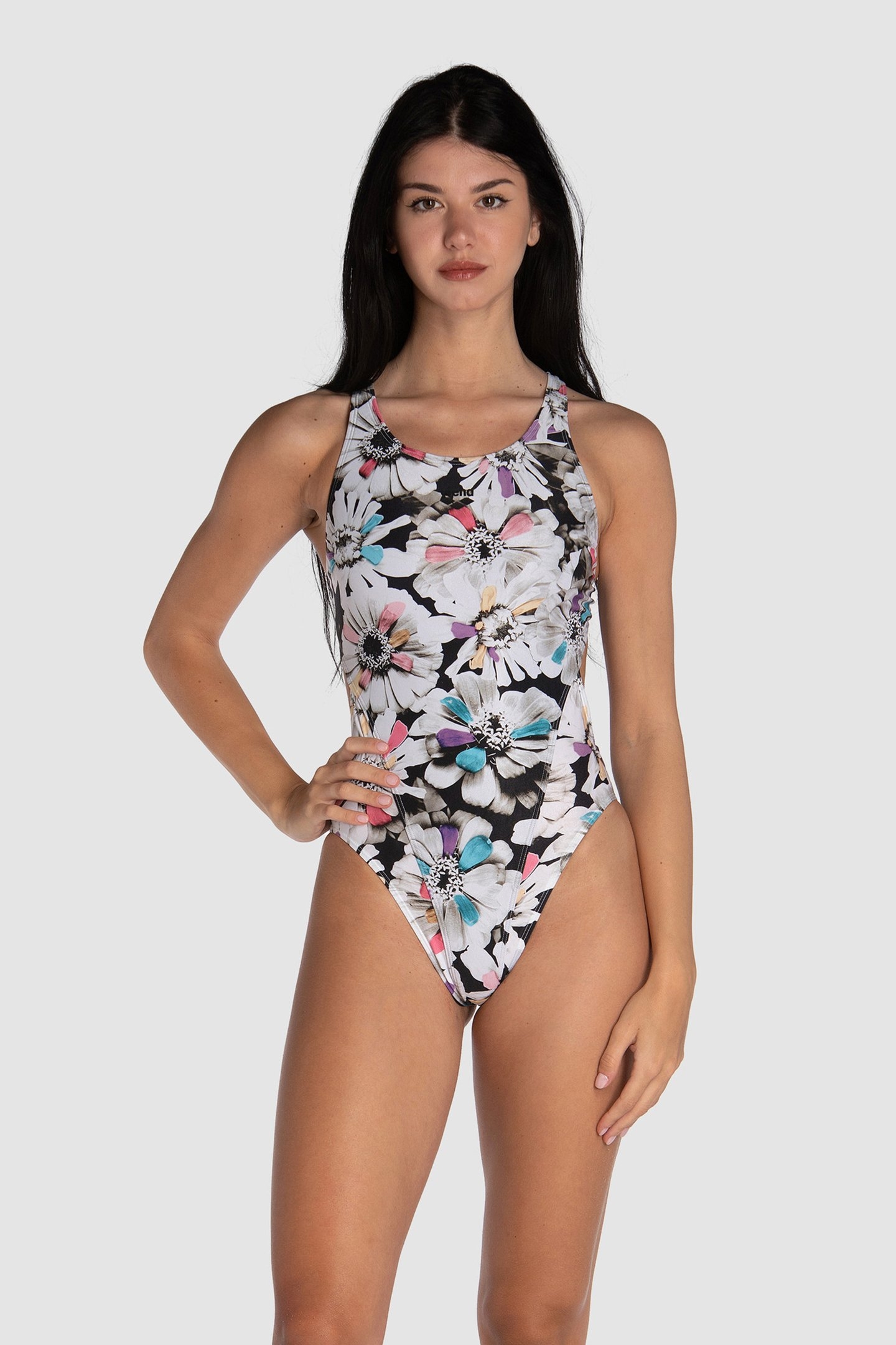 WOMEN'S ARENA ZINNIA PARTY SWIMSUIT SWIM BLACK MULTI 1