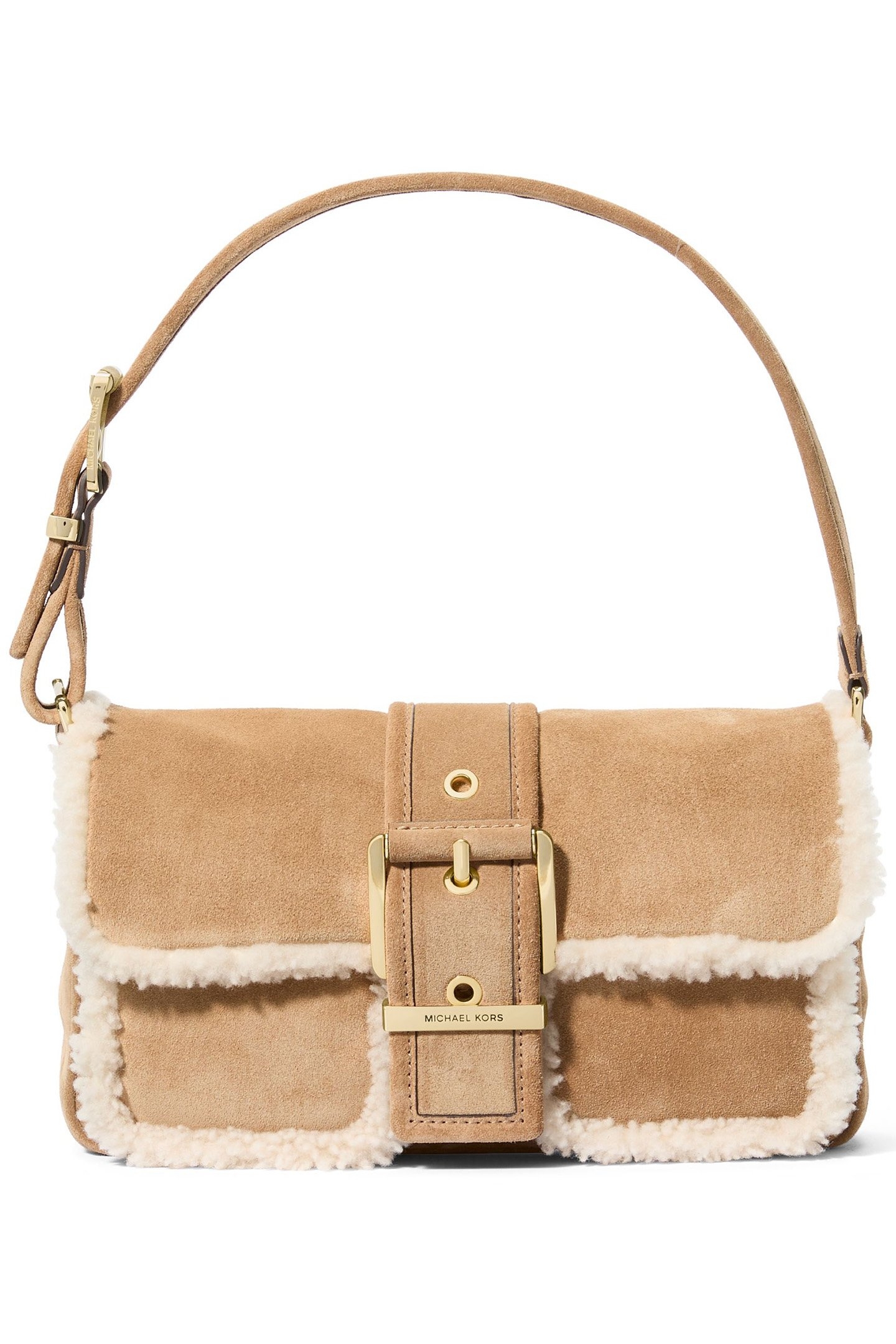 MEDIUM SHOULDER BAG WITH BUCKLE DETAIL IN BROWN SUEDE 1