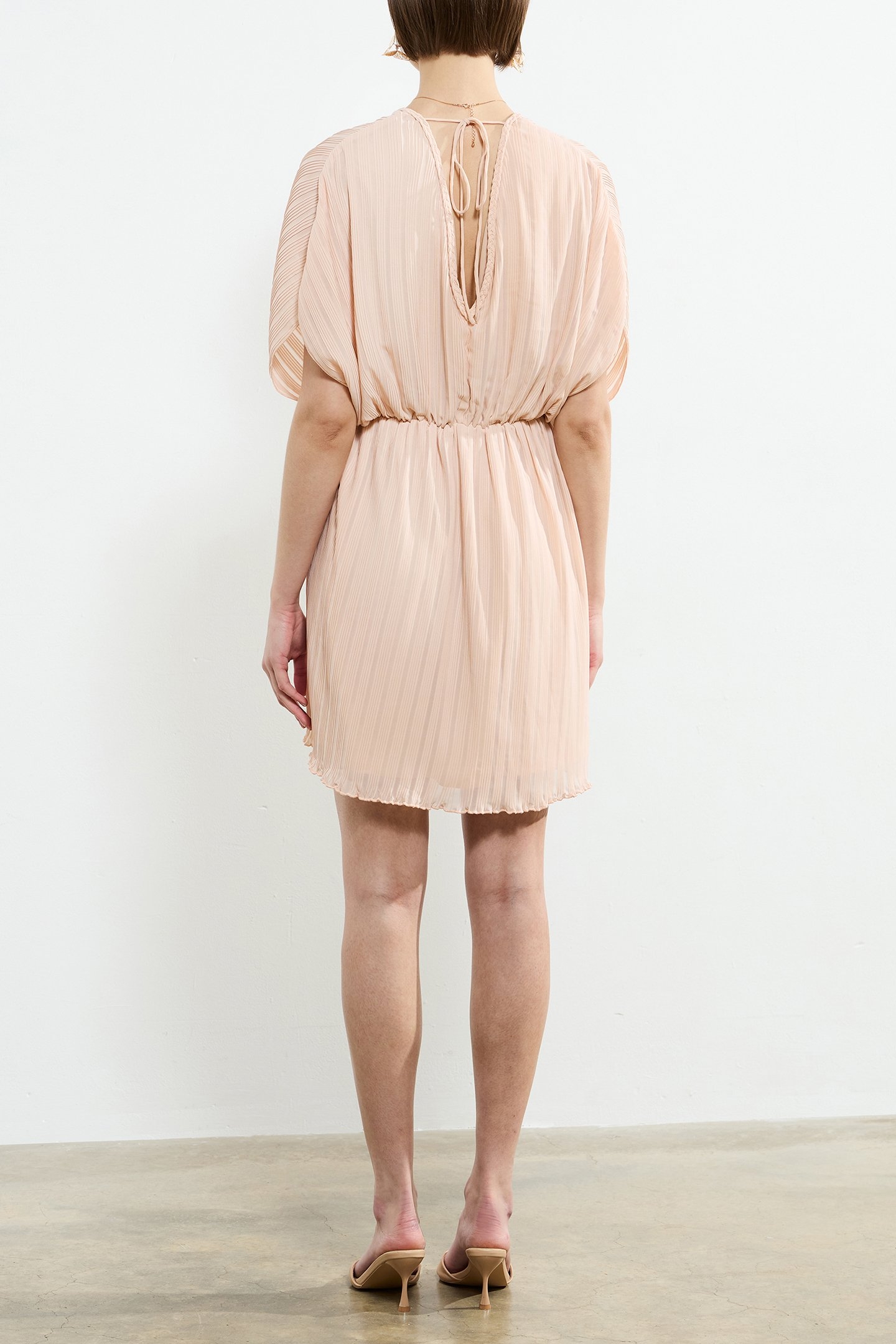 CHATHIA PLISSE V NECK DRESS BALLET PINK 2