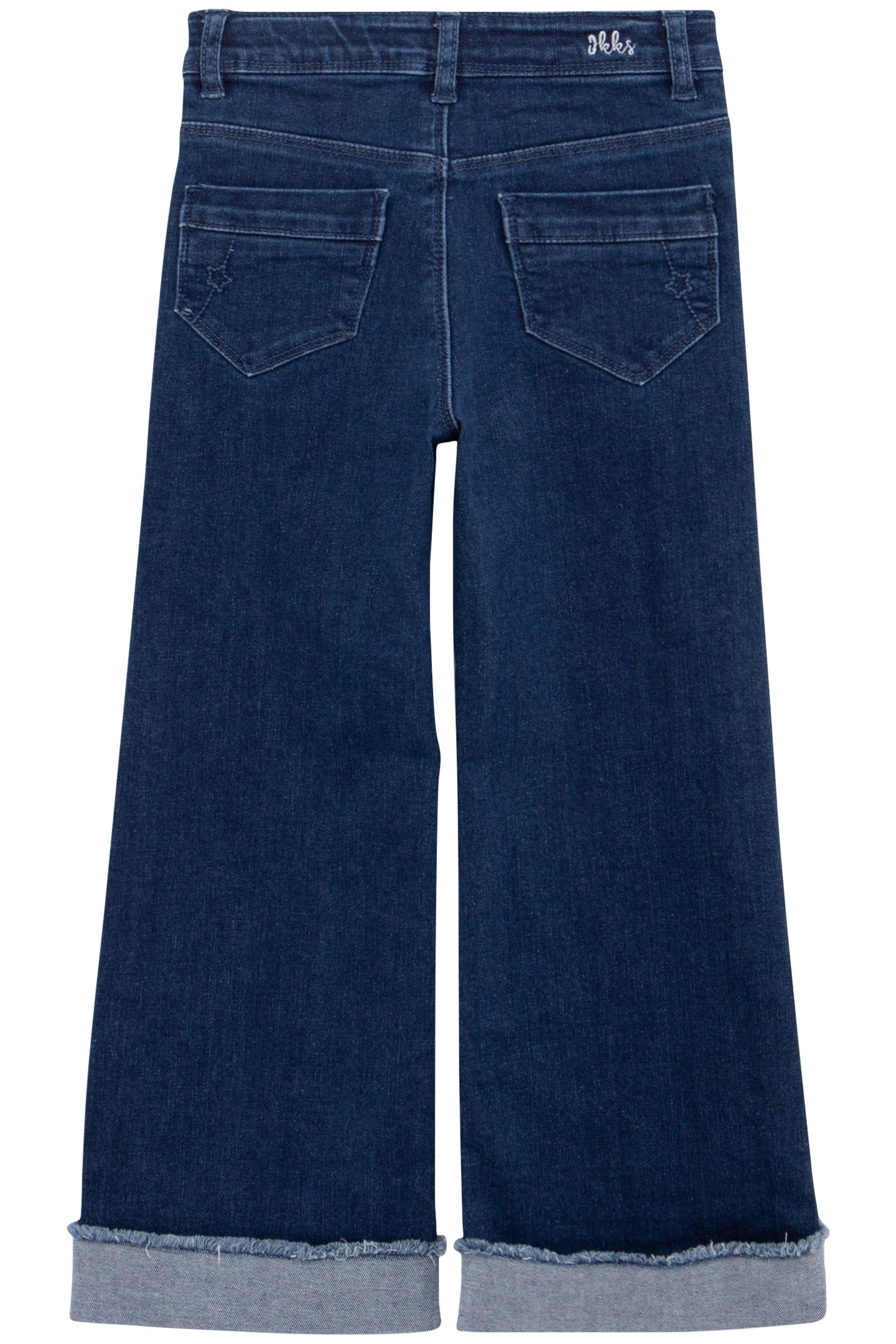 GIRLS’ BLUE WIDE LEG JEANS, FIXED FRINGED TURNED UP CUFFS 2