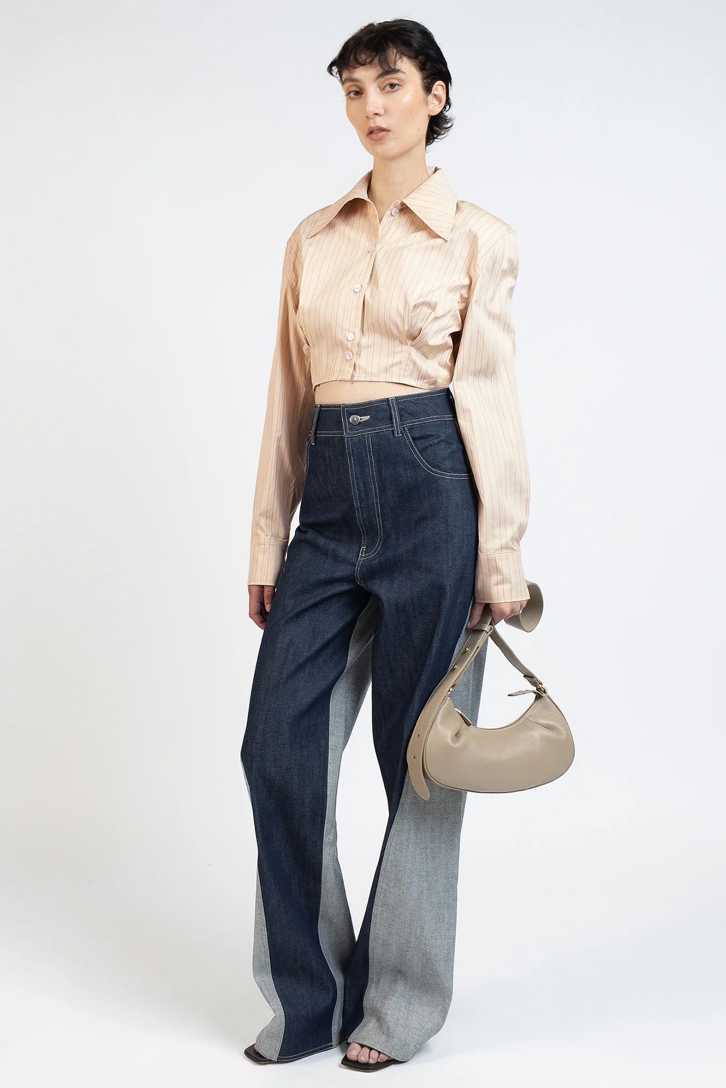 CROPPED SHIRT STRIPED MUSTARD 3