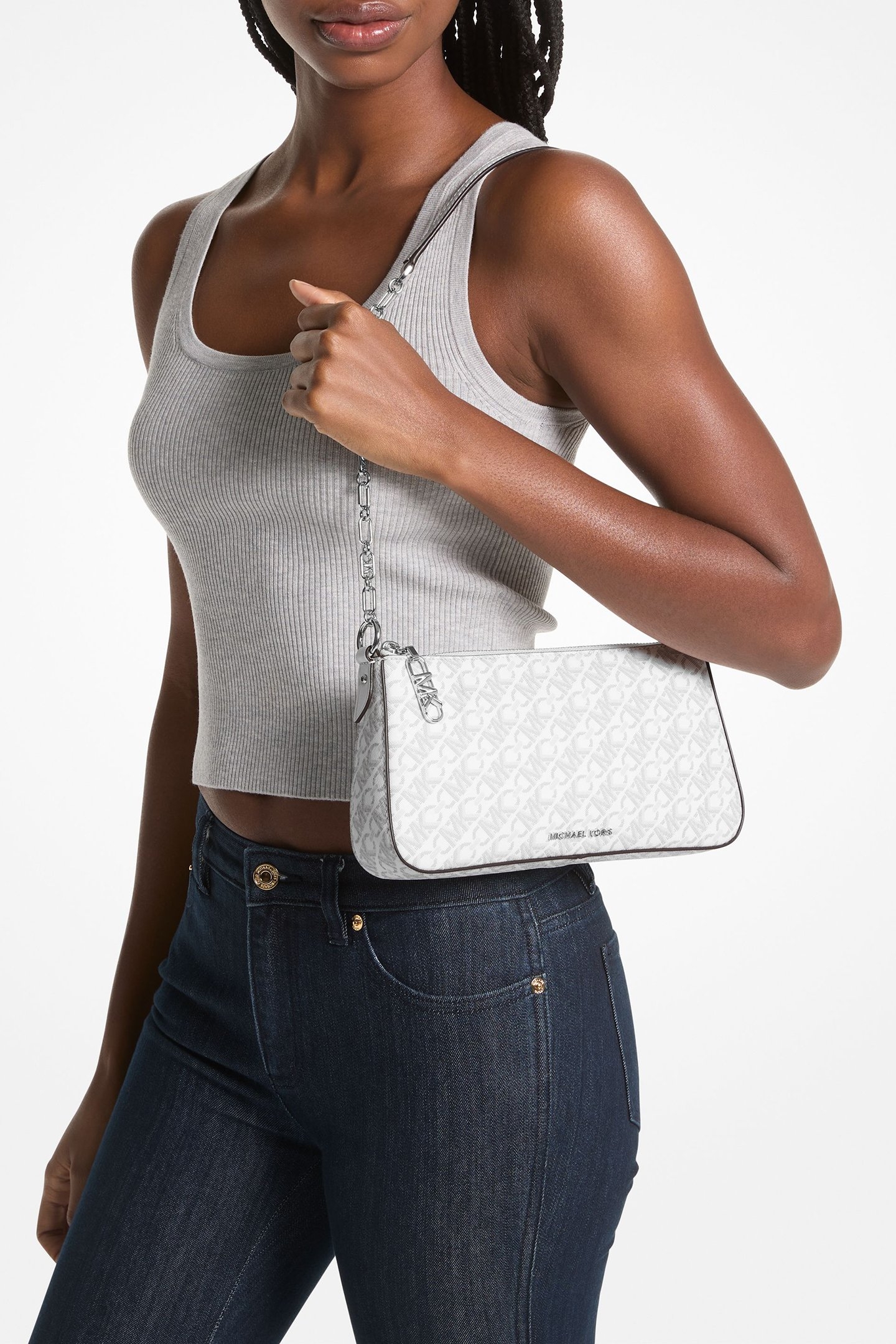 CHAIN POUCHETTE SHOULDER BAG IN WHITE 2