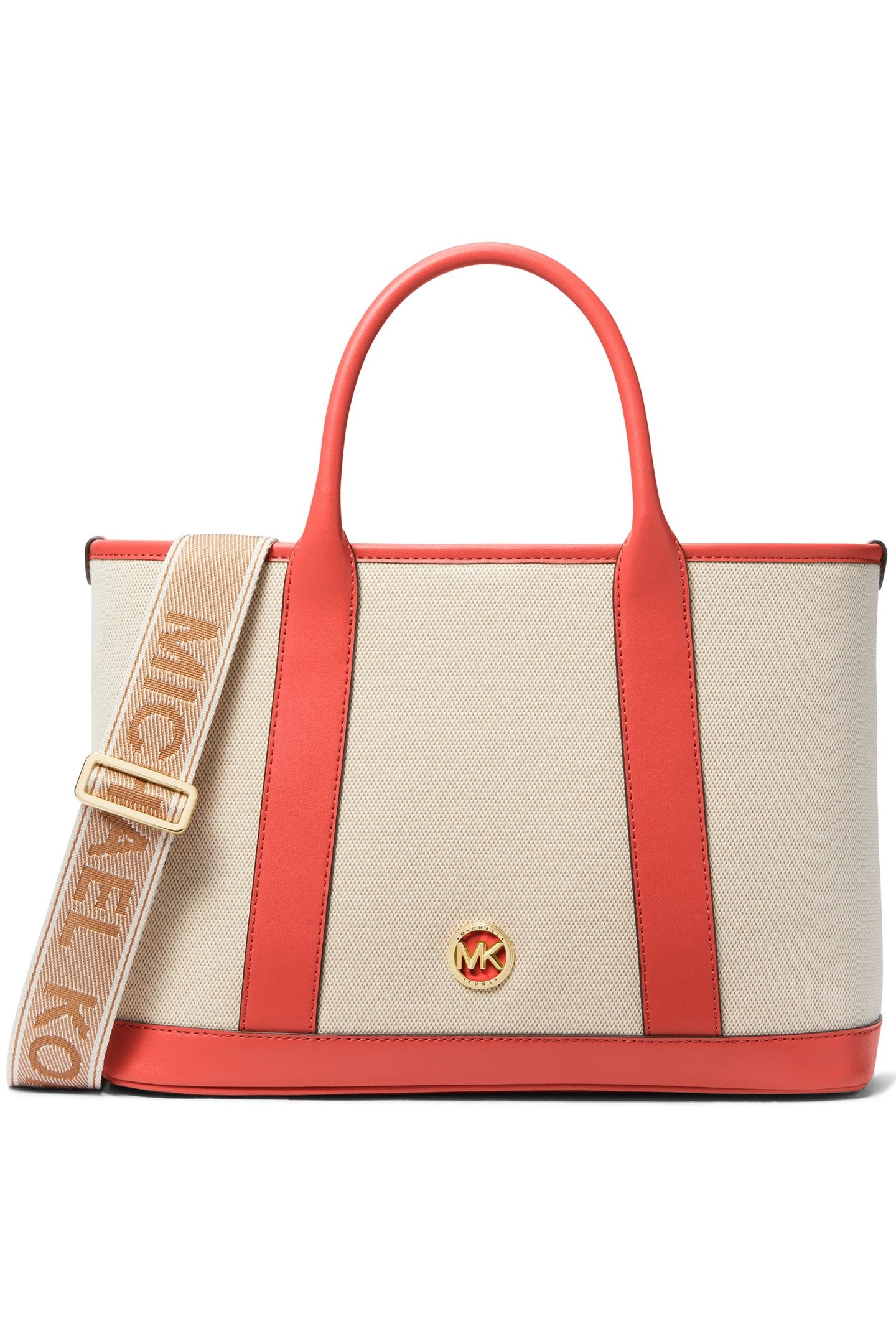 MEDIUM LEATHER SATCHEL BAG IN CREAM AND CORAL 1