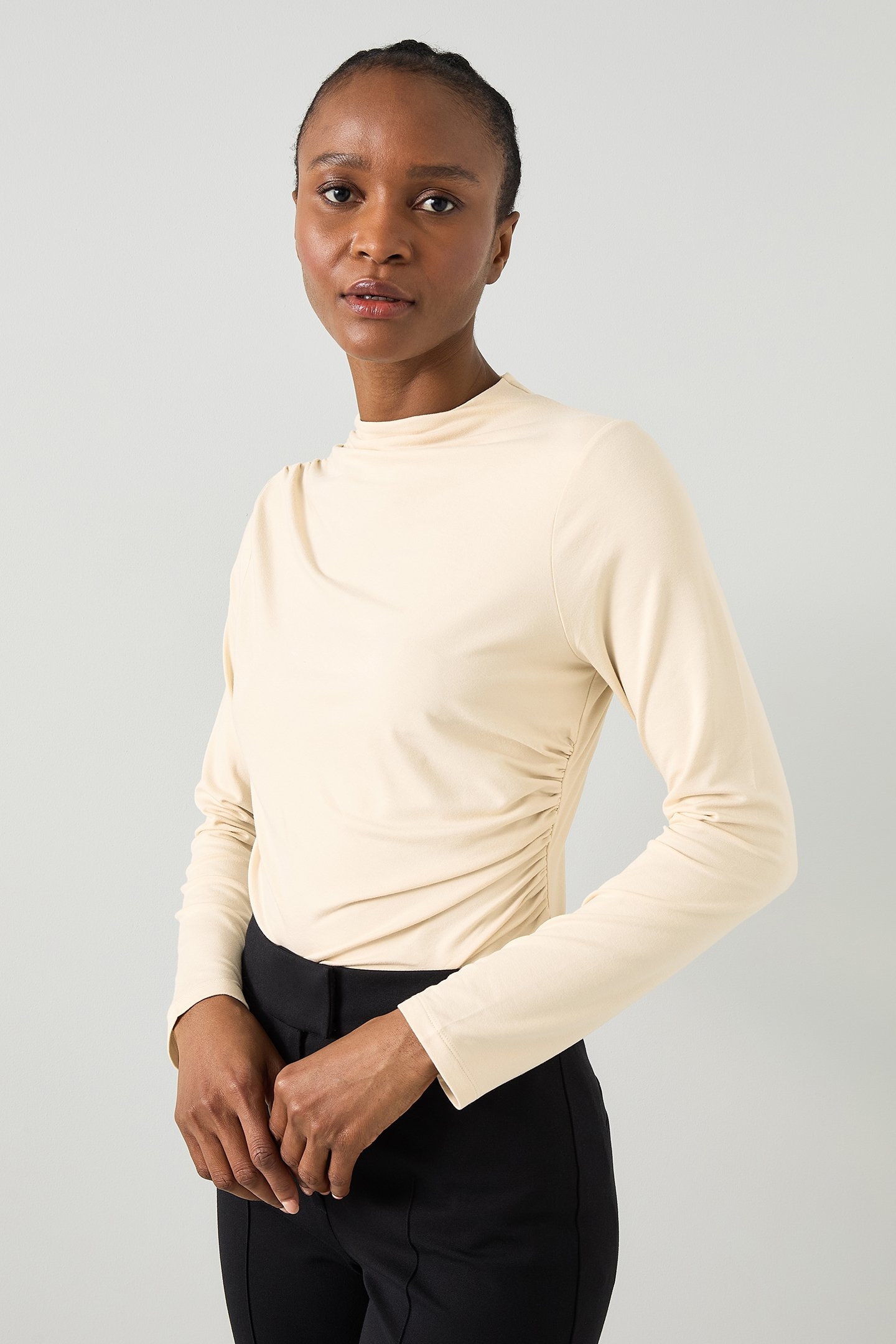 TJ MAE DRAPE JERSEY TOP ECRU 1