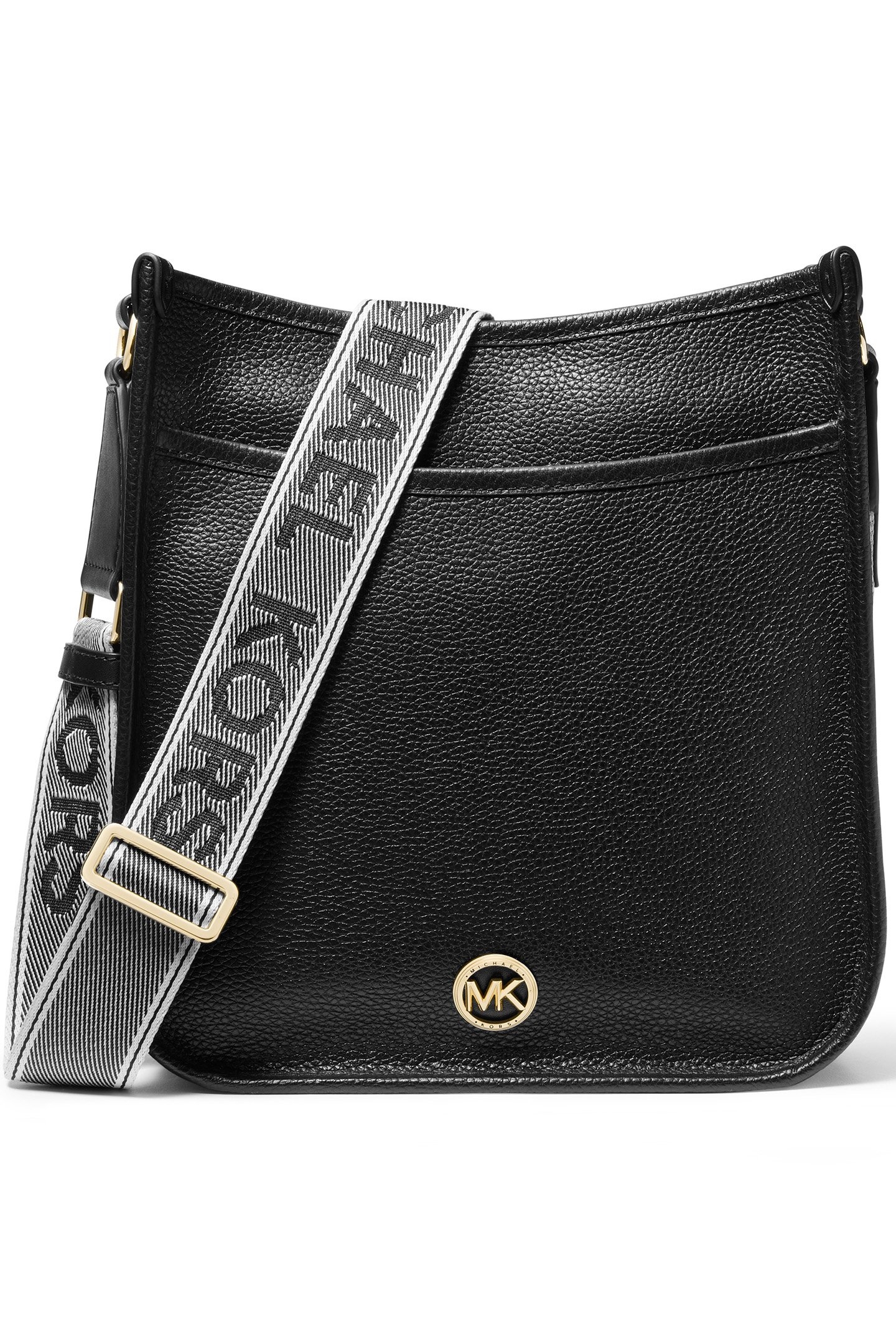 LEATHER MESSENGER BAG WITH LOGO STRAP IN BLACK 1