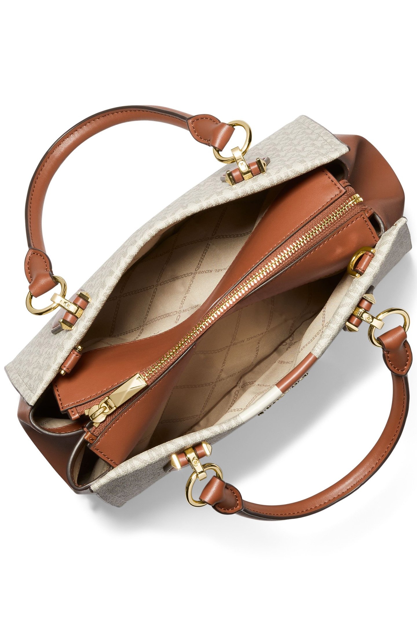 MEDIUM LEATHER SATCHEL BAG IN CREAM AND BROWN 5