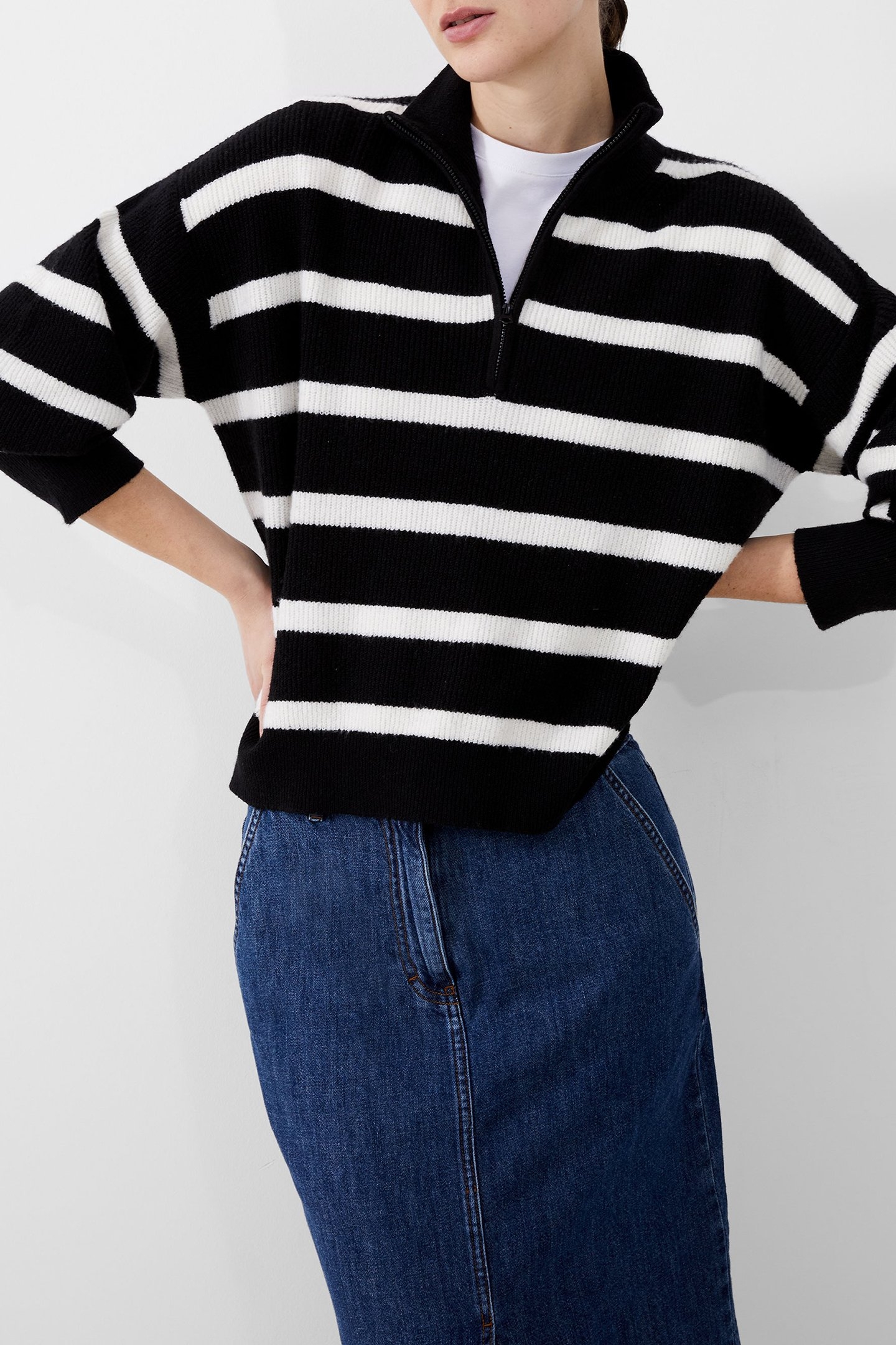 VHARI HALF KNIT JUMPER BLACK/WINTER WHITE 2