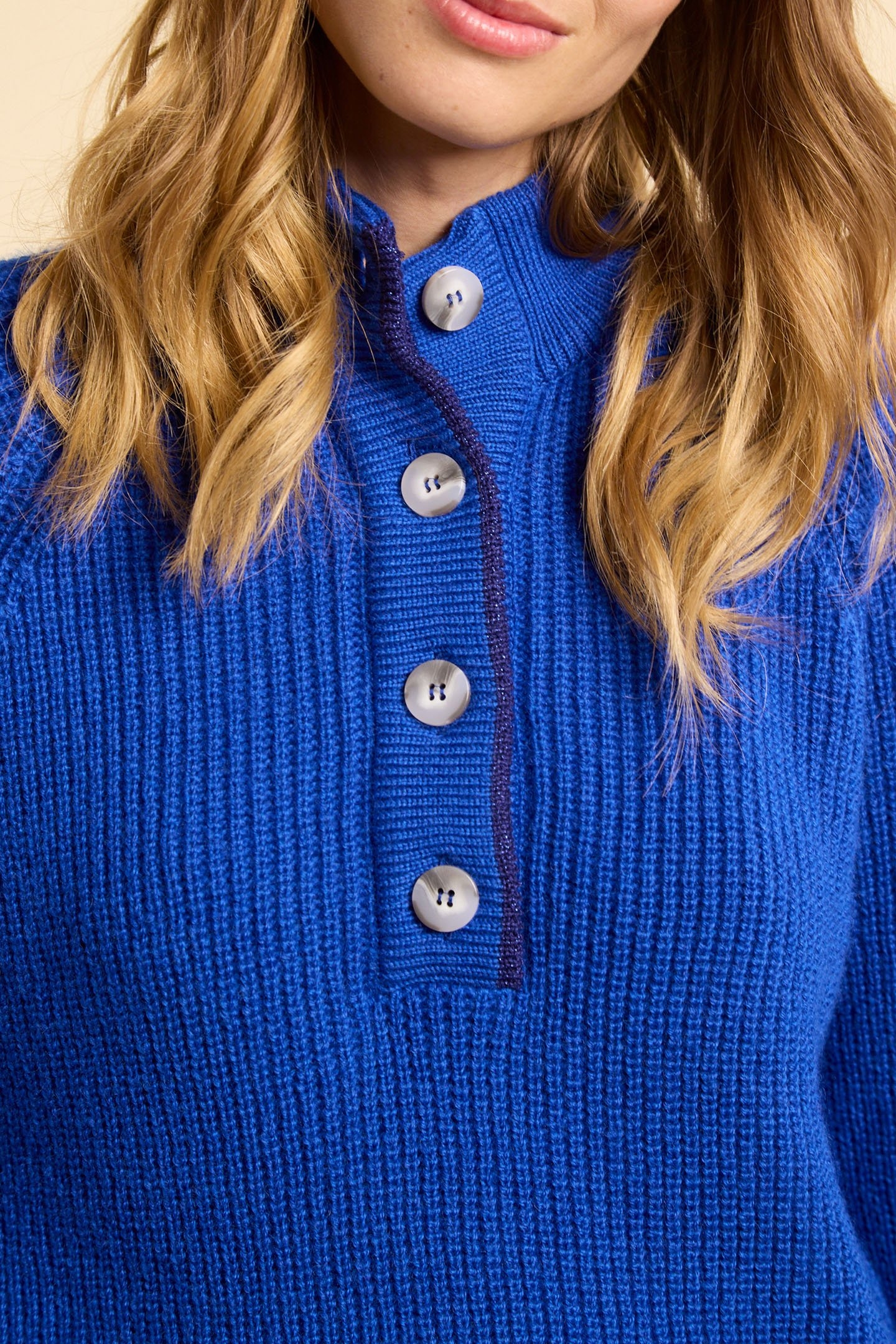 LAFRANÇAISE BLUE BEADED KNIT BUTTON-DOWN SWEATER BLUE 6