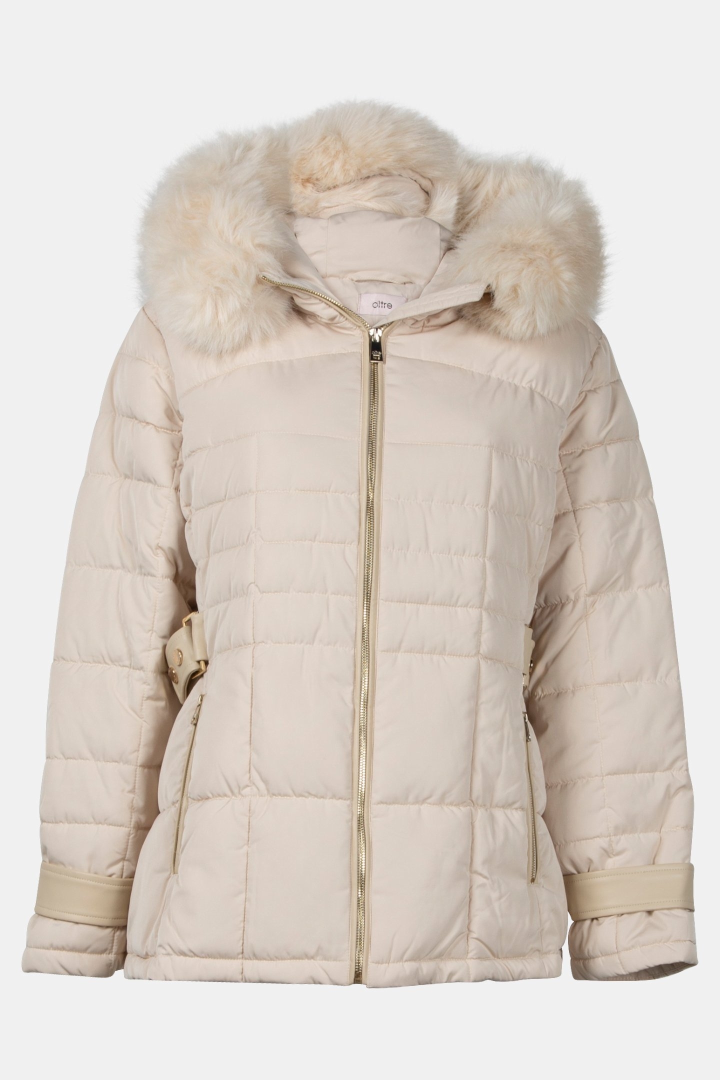 FITTED DOWN JACKET WITH FURRY EDGE AND INSERTS BEIGE 3