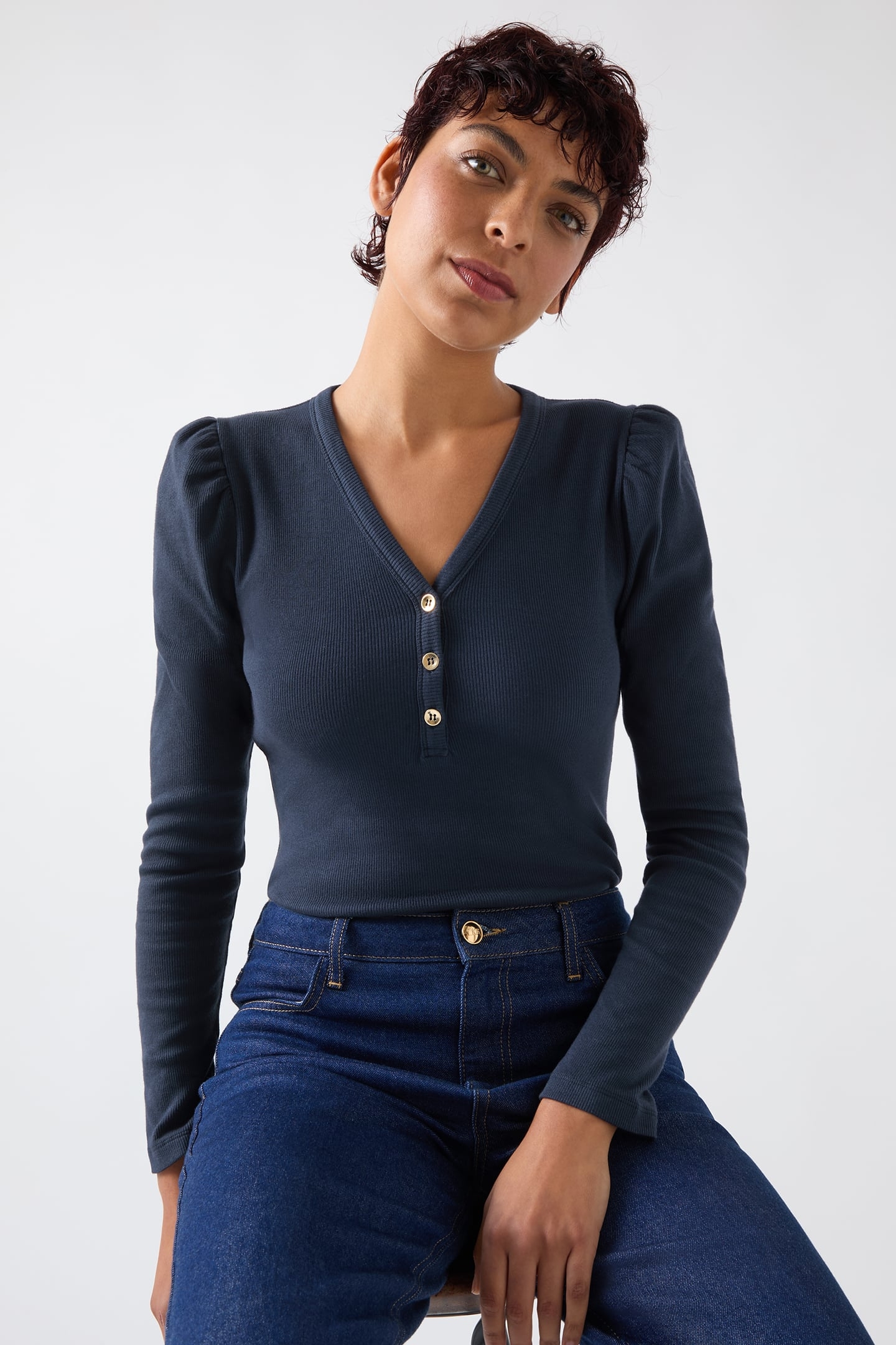 TJ CARLA RIB JERSEY TOP NAVY 1
