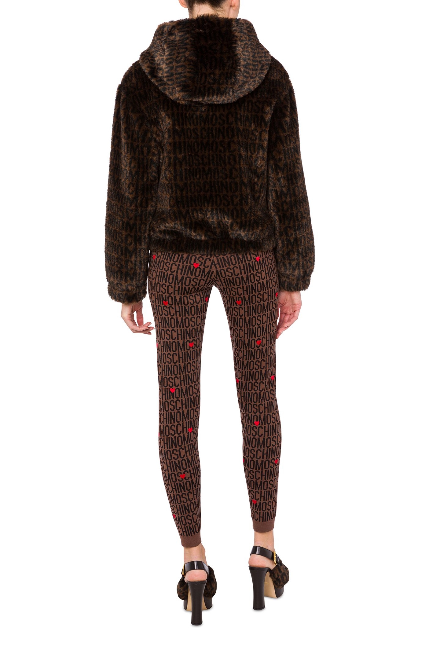 ECO FUR JACKET MOSCHINO LOGO BROWN 2