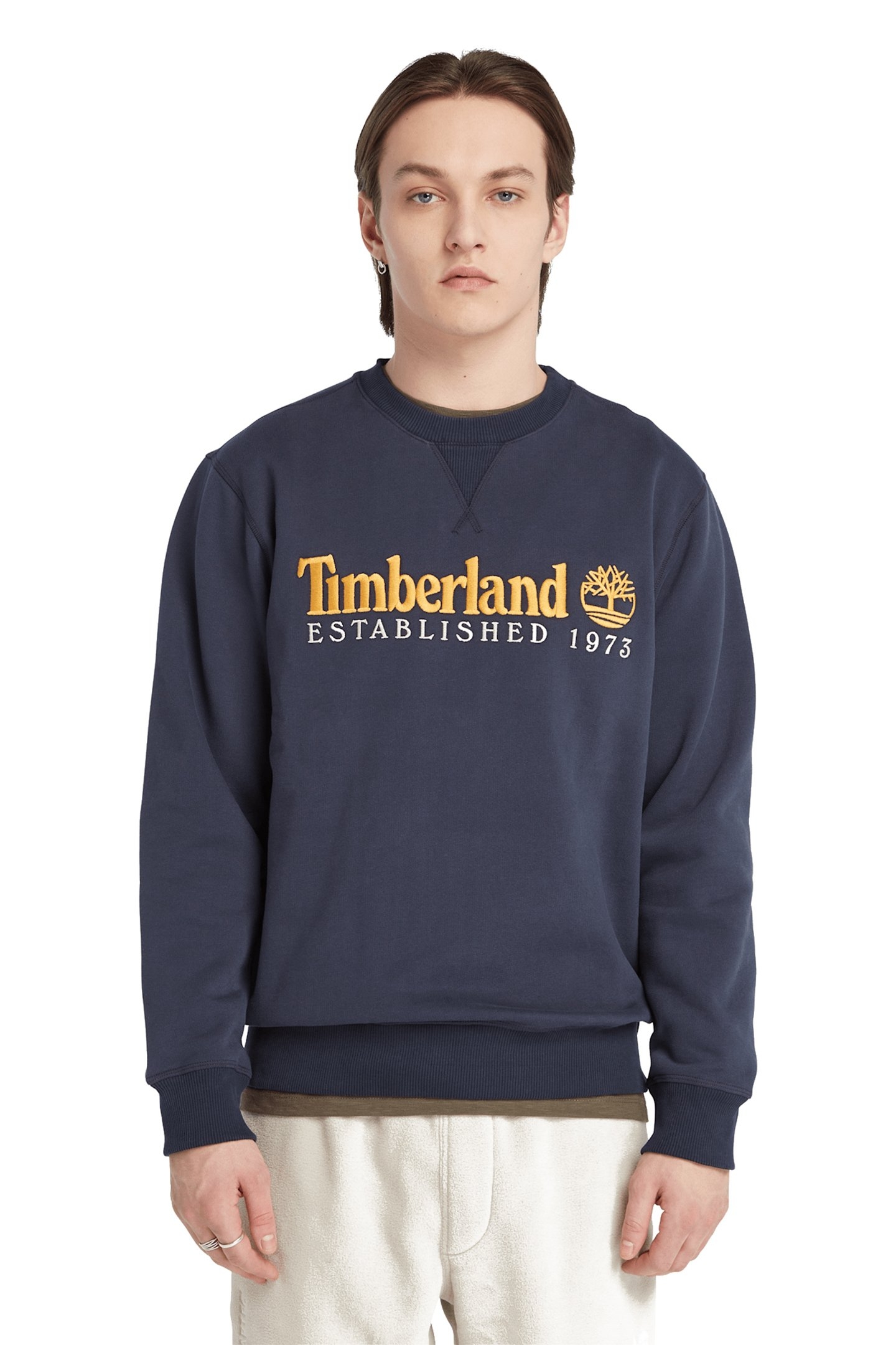 EMBROIDERY LOGO BRUSH BACK CREW NECK DARK SAPPHIRE 1