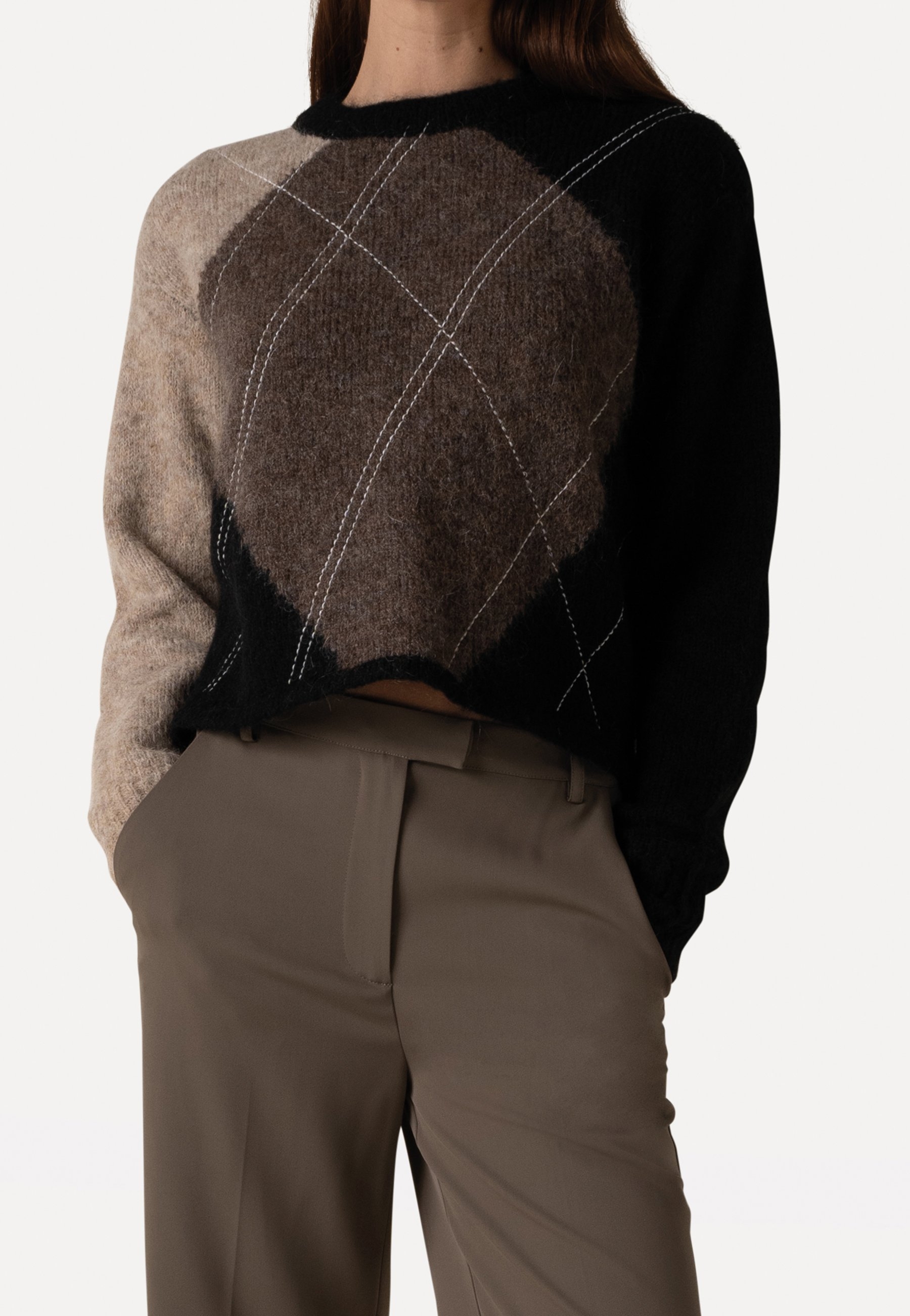 XENNA KNITTED PULL LONG SLEEVE BROWN MULTI COLOUR ARGYLE 1