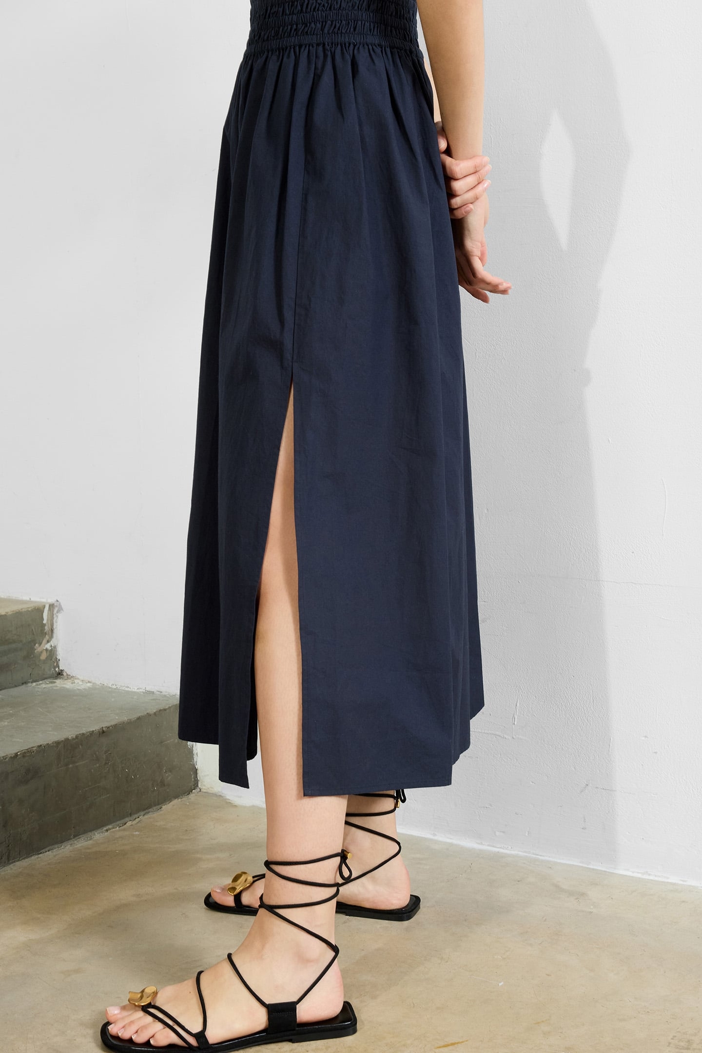 BARLETTA POPLIN SQUARE SKIRT NAVY 3