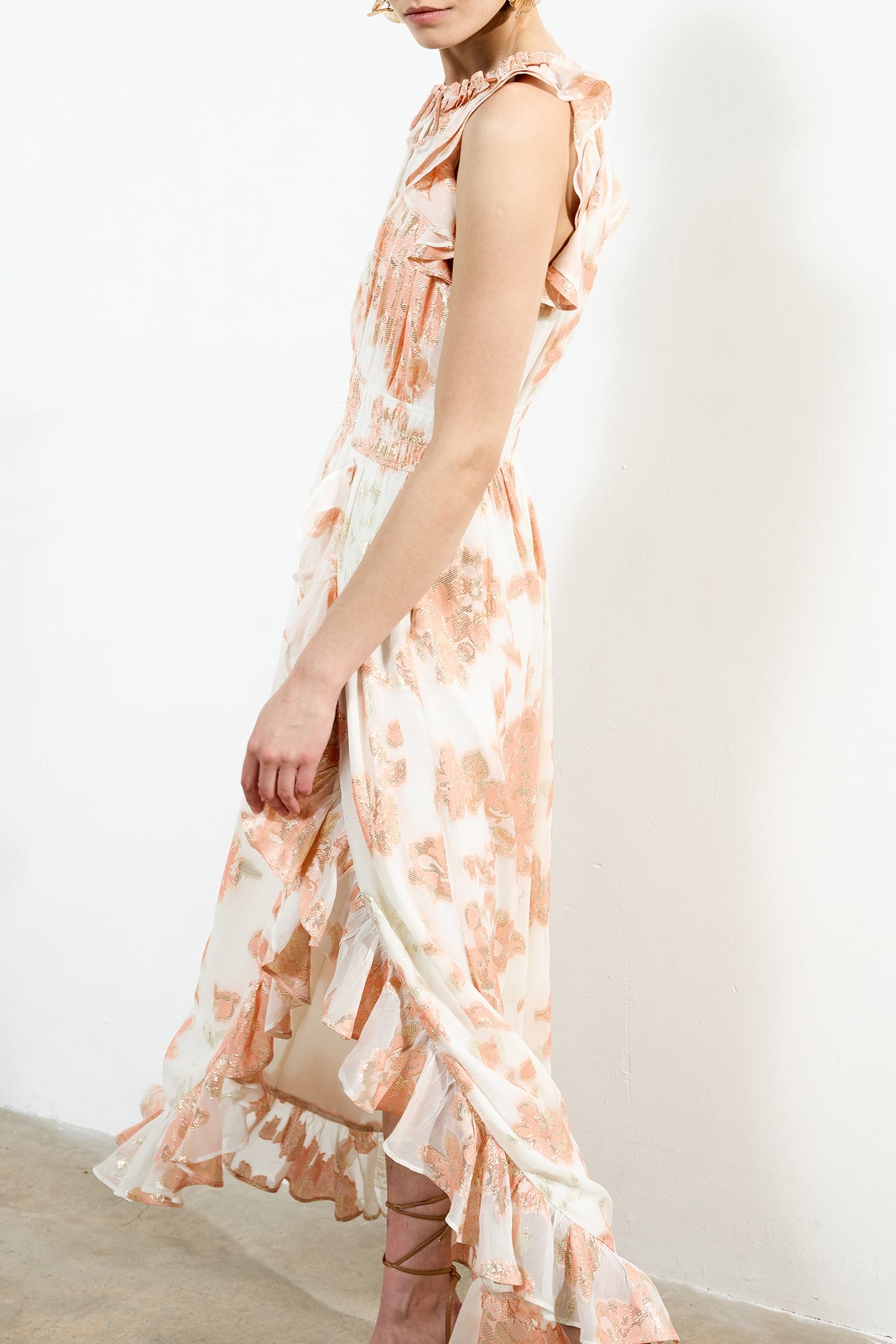 ELKO JAQUARD FLUTTED MIDI DRESS BALLET PINK MULTI 2