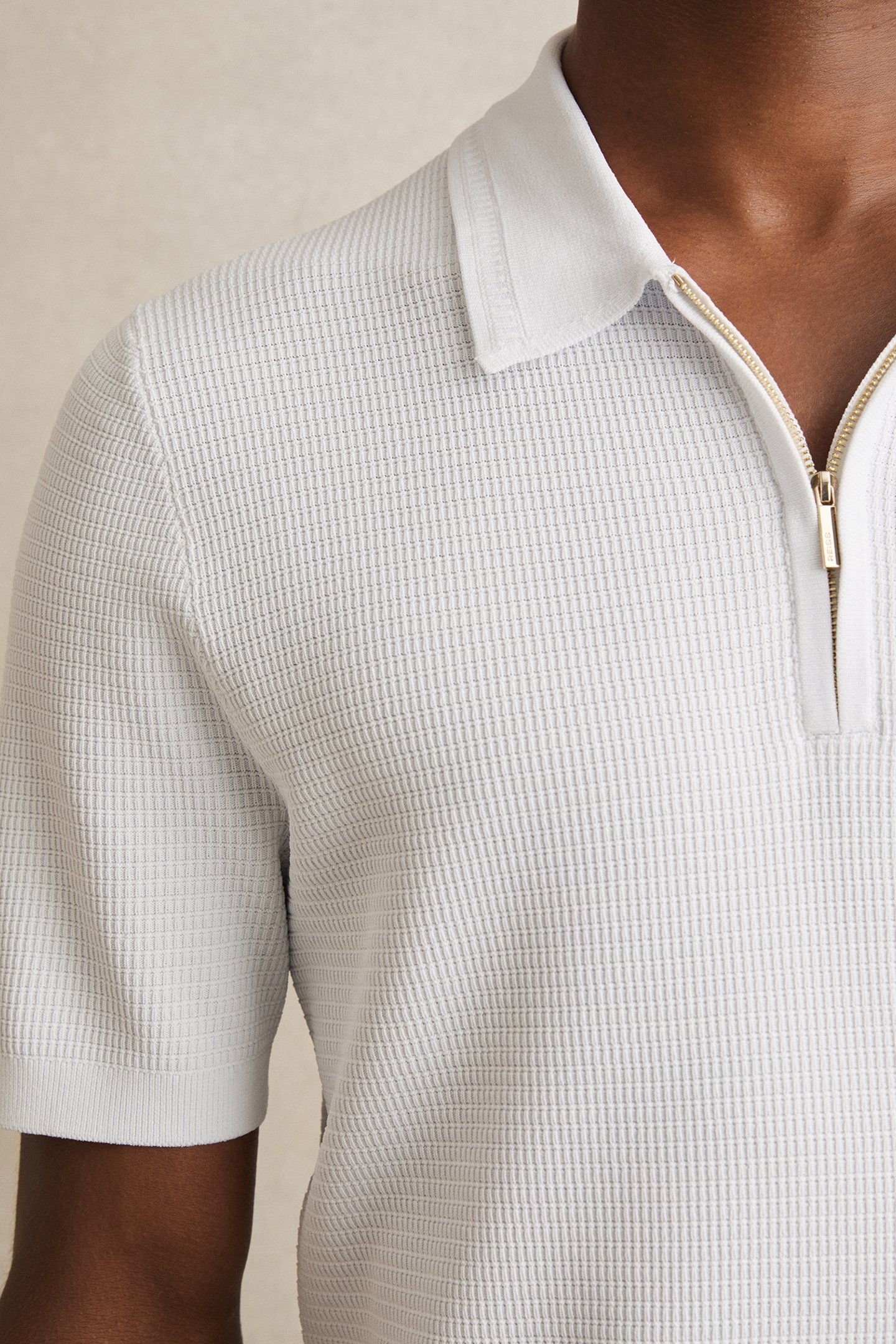SS HALF ZIP TEXTURED POLO WHITE 4
