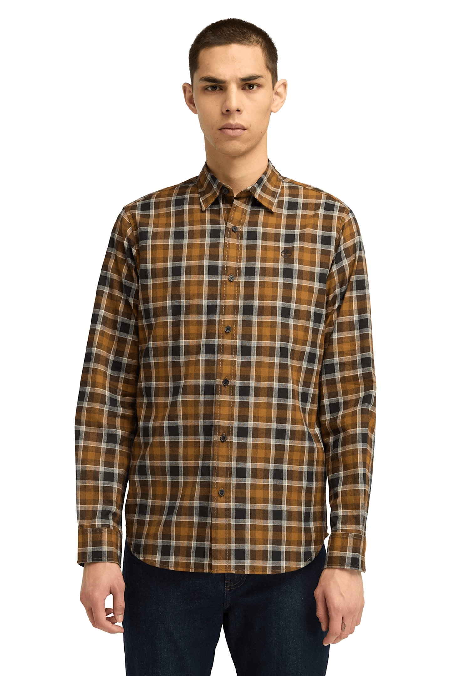 HERRINGBONE FLANNEL CHECK SHIRT DARK WHEAT BOOT 1
