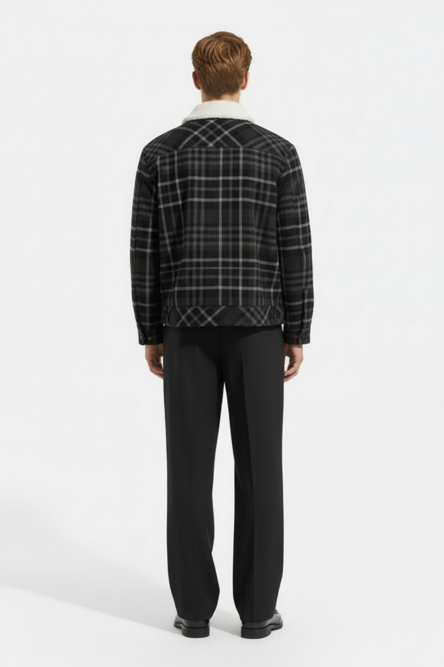 SHERPA LINED PLAID FLANNEL EISENHOWER JACKET BLACK GREY 2