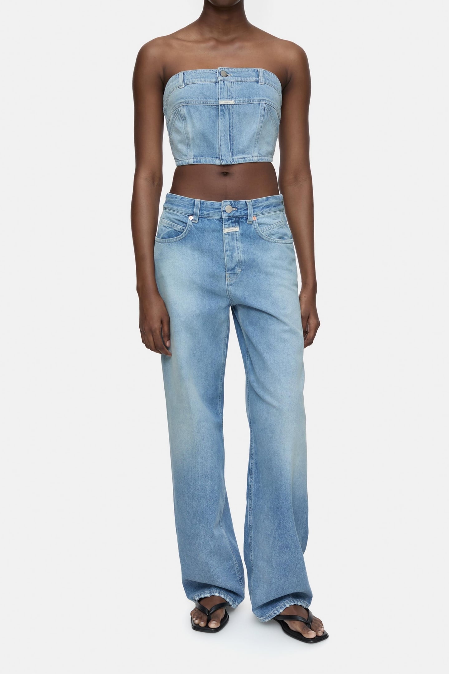 DENIM BUSTIER SHIRTS & BLOUSES MID BLUE 1