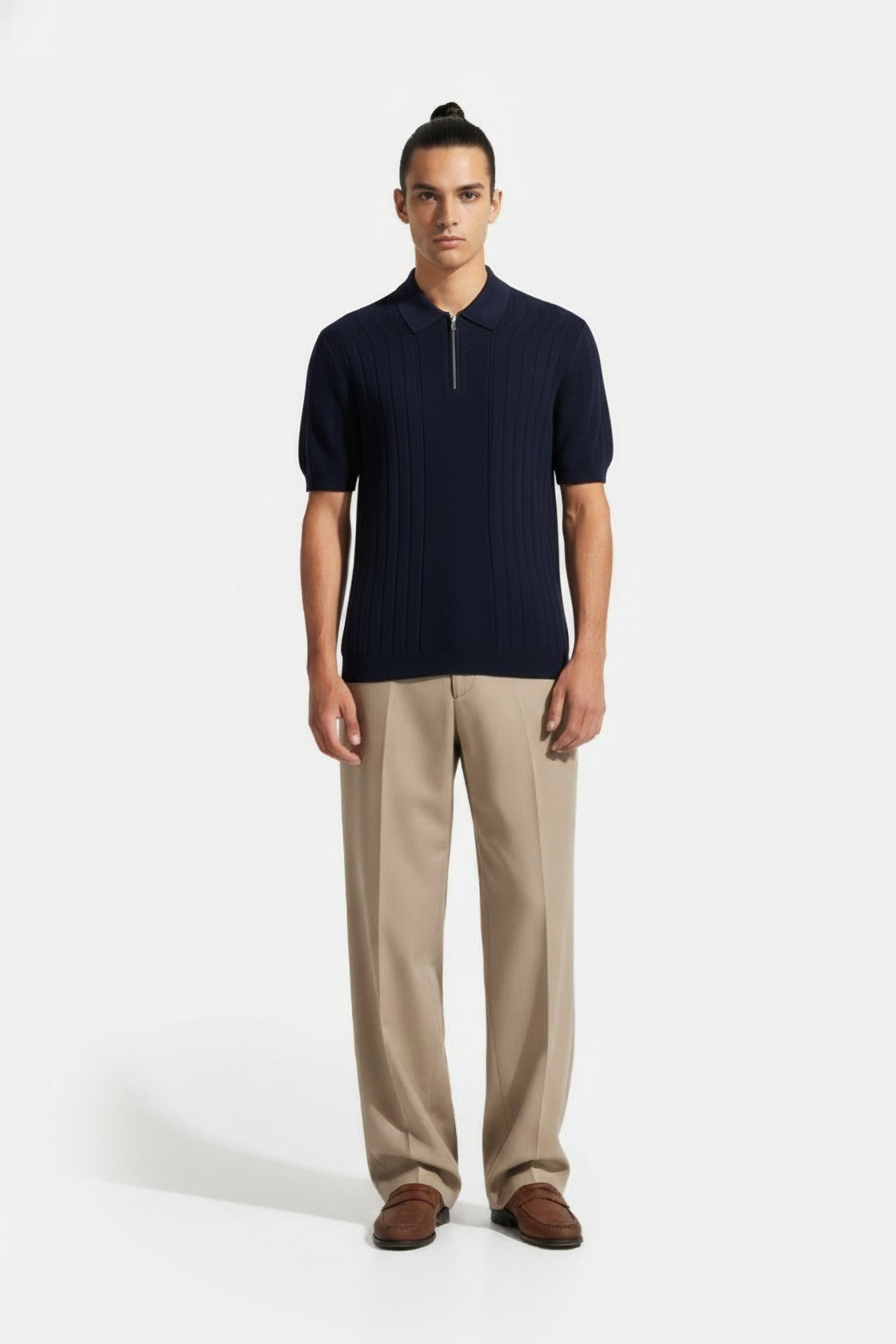 PATTERNED ZIP NECK POLO NAVY 1