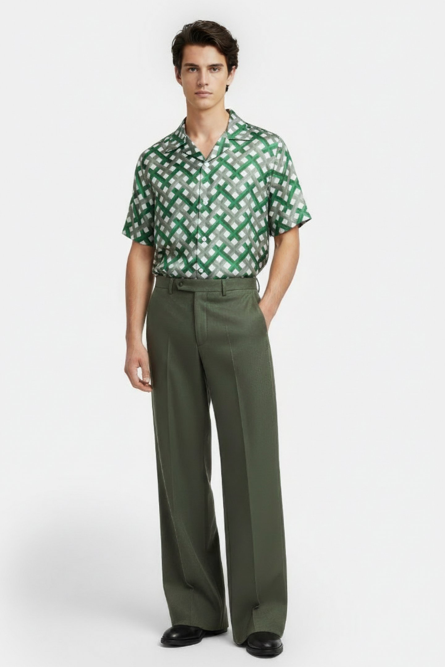 PRINTED CUBAN COLLAR SHIRT GREEN 1