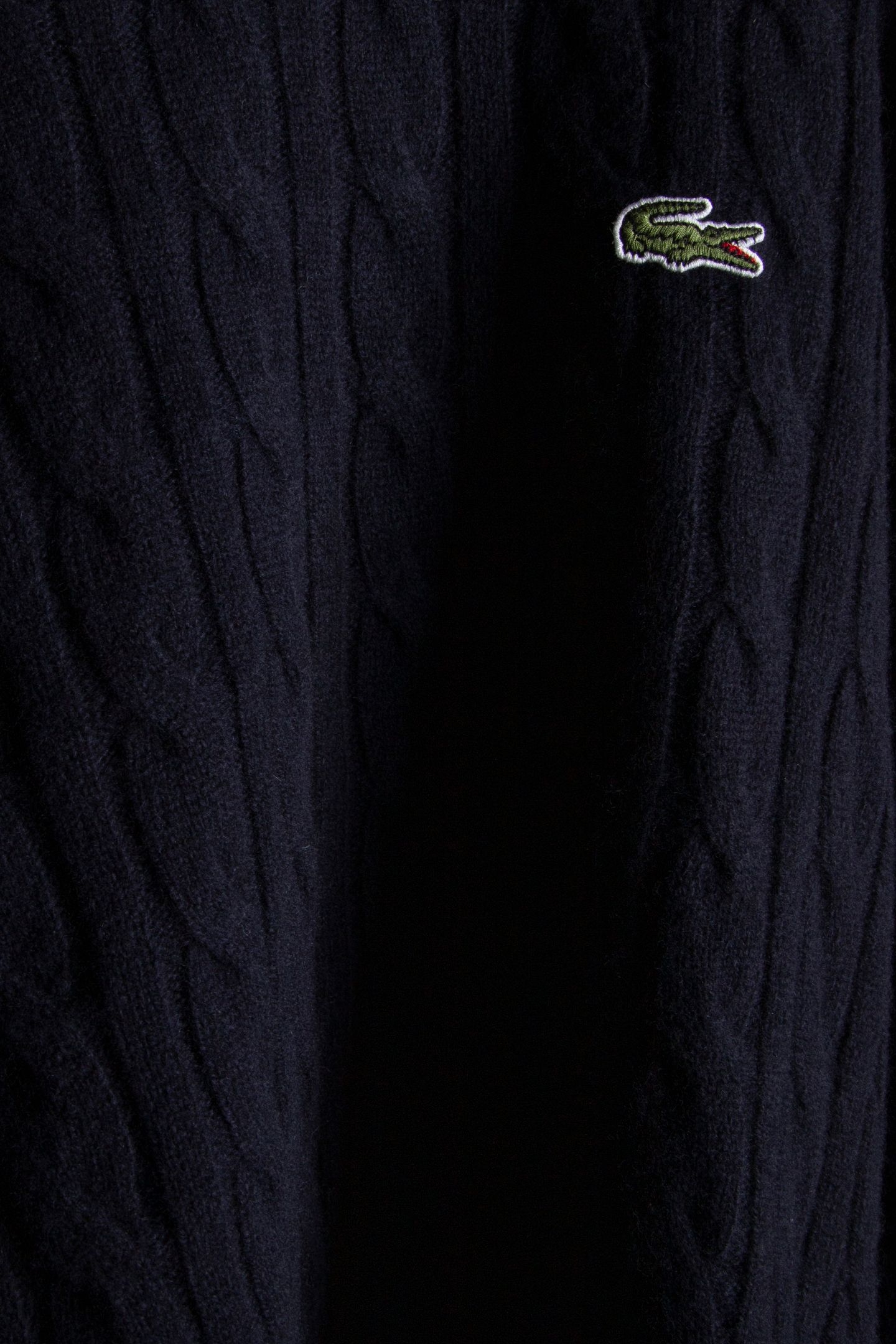 CABLE KNIT WOOL CREW NECK SWEATER NAVY BLUE 4