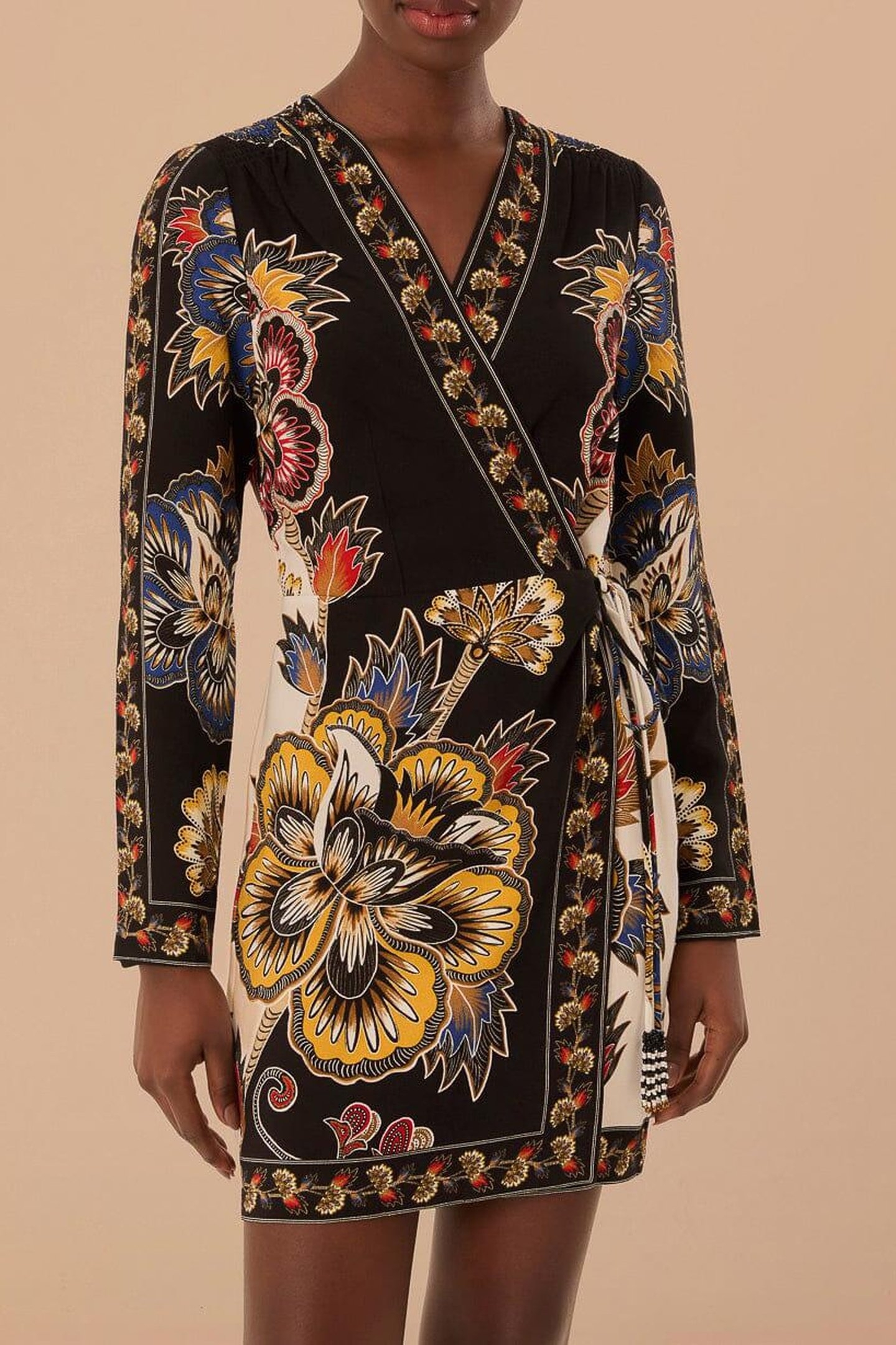 MAXI FLORAL BLACK WRAP MINI DRESS 1