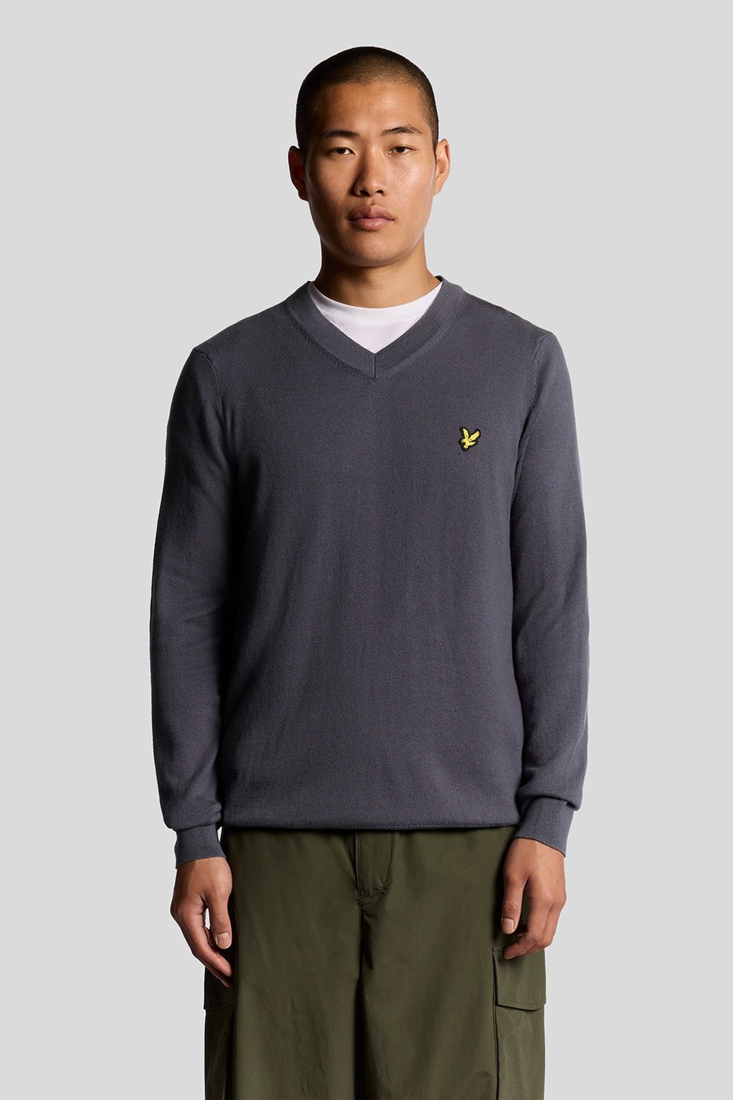 COTTON MERINO V NECK JUMPER GRAYSTONE 2