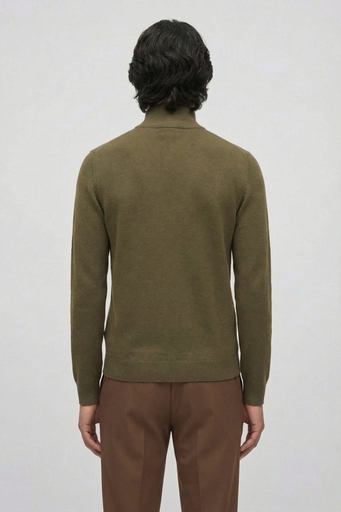 ZIPPED HIGH NECK COTTON SWEATER OLIVE 2
