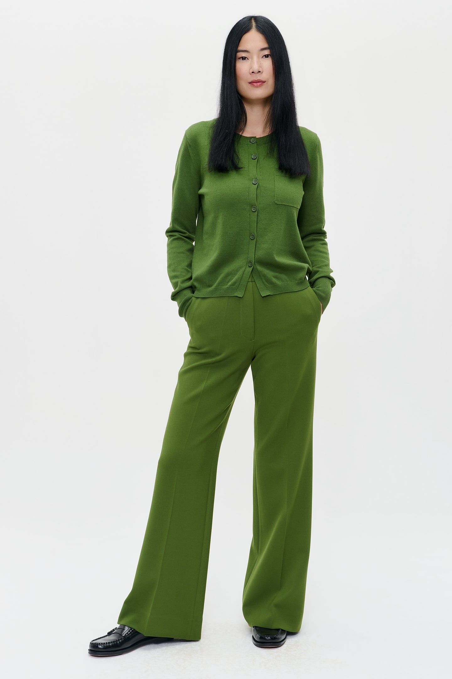 CASHMERE CARDIGAN HERB GREEN 1