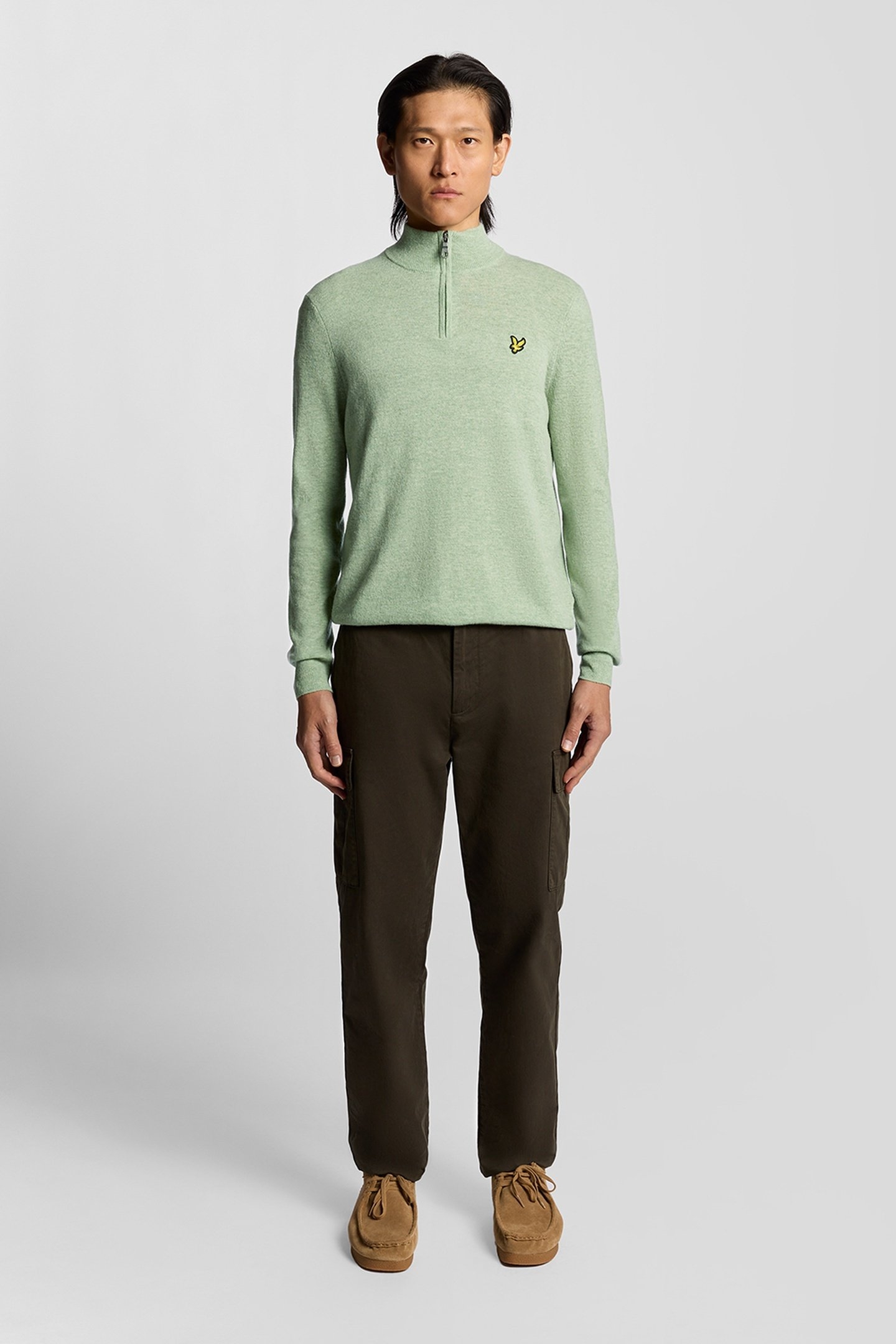 LAMBSWOOL BLEND QUARTER ZIP JUMPER COLD MINT MARL 1