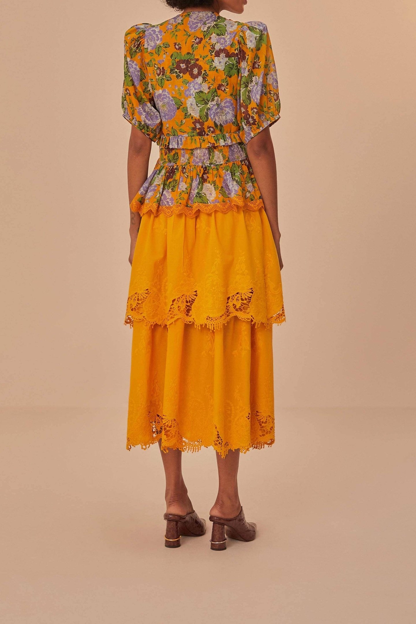 MUSTARD YELLOW TIERED LACE MIDI SKIRT 4