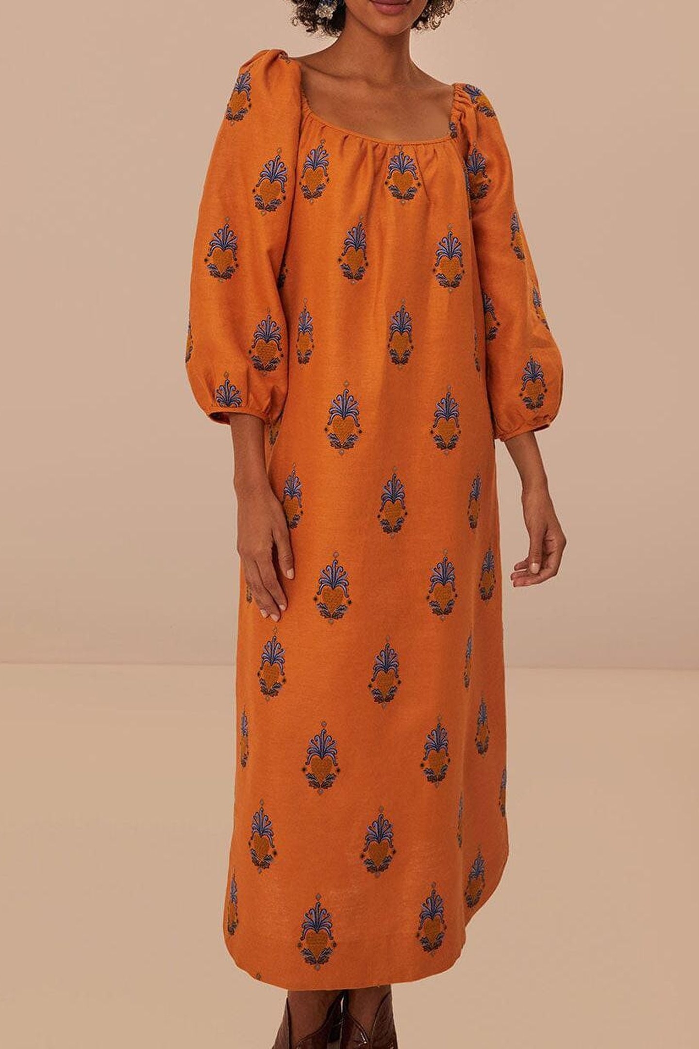 YELLOW EMBROIDERED MIDI DRESS 1