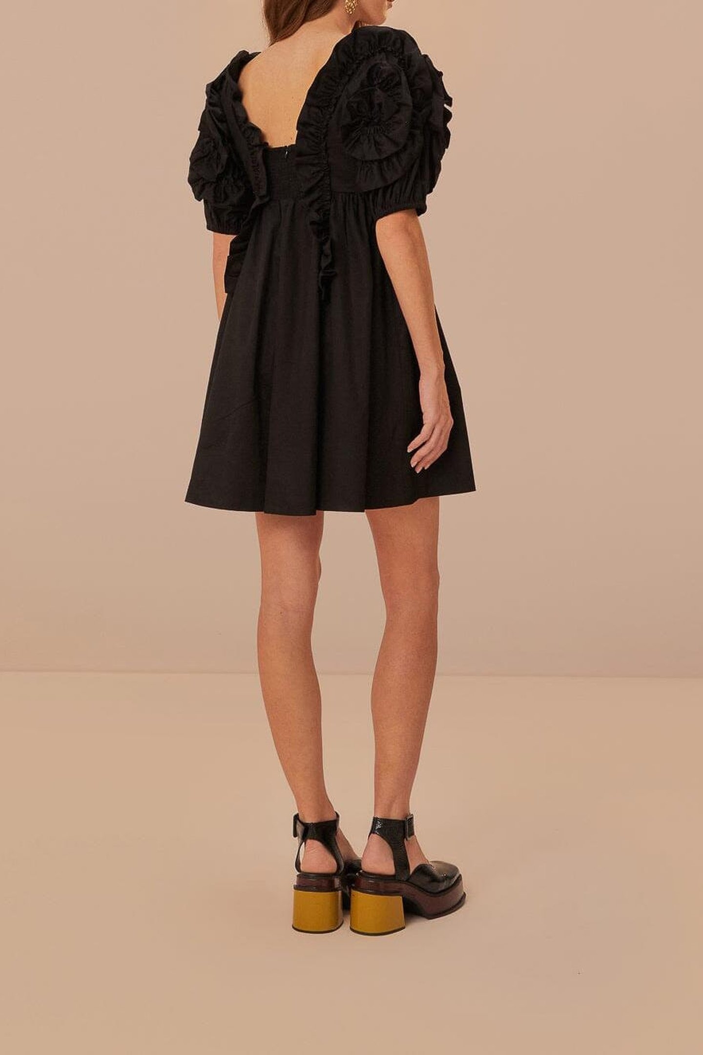 BLACK RUFFLE SHORT SLEEVE MINI DRESS 4