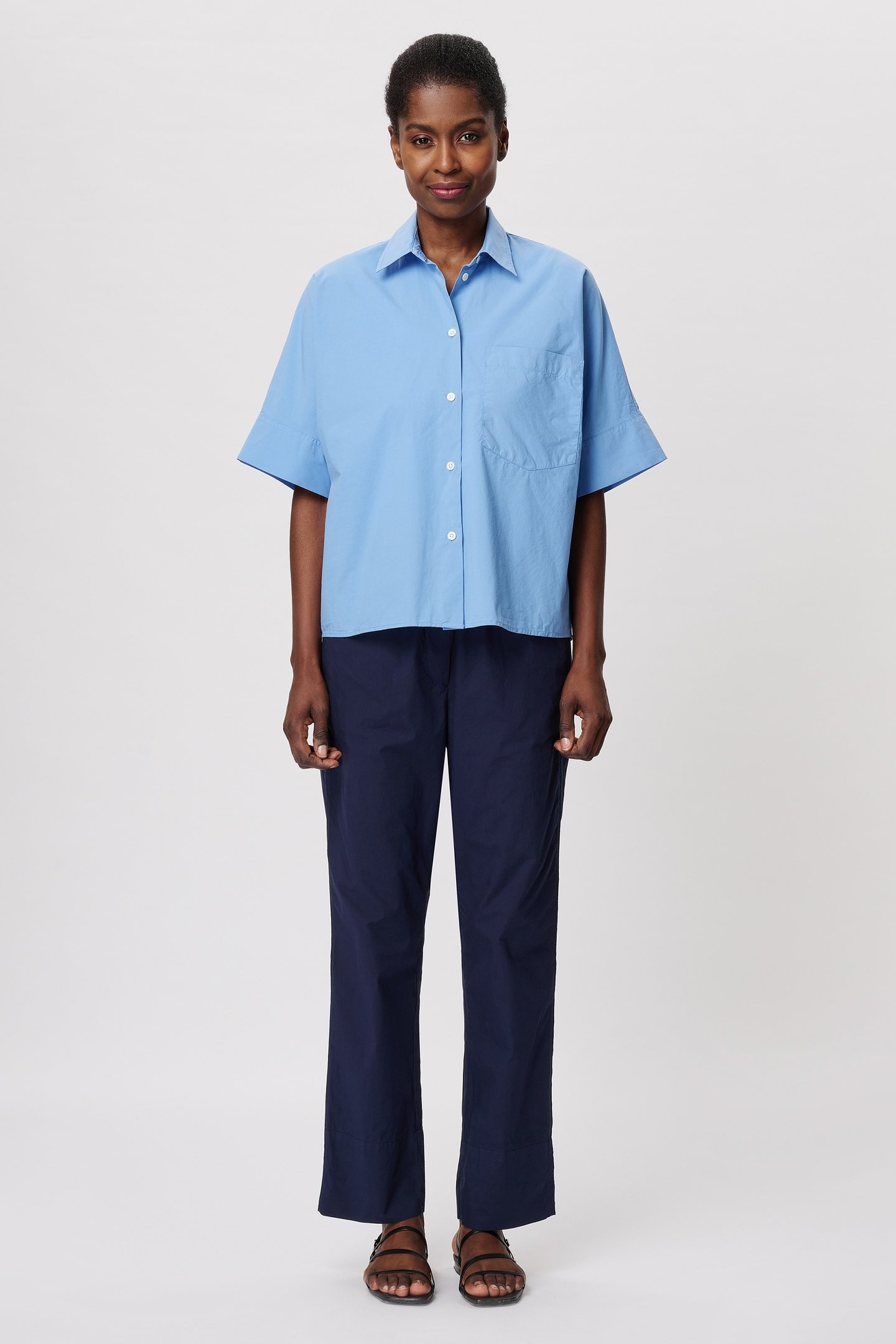 POPLIN BOXY SHORT SLEEVE TOP SKY BLUE 1