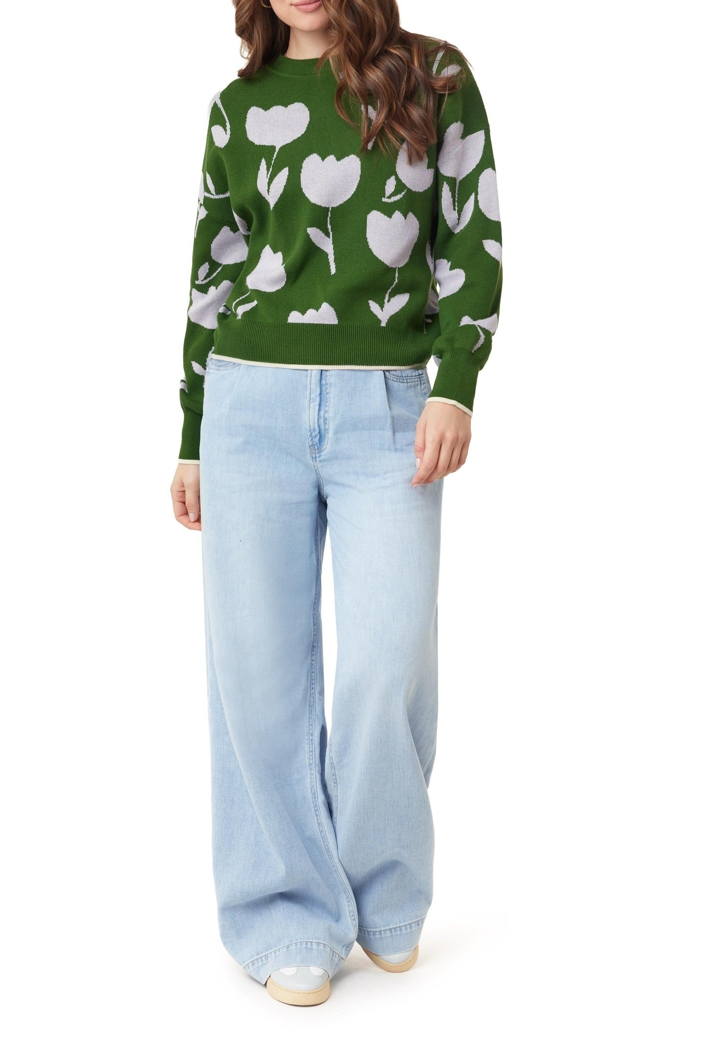CREW NECK PULLOVER GREEN MOSS TOSSED TULIPS 1