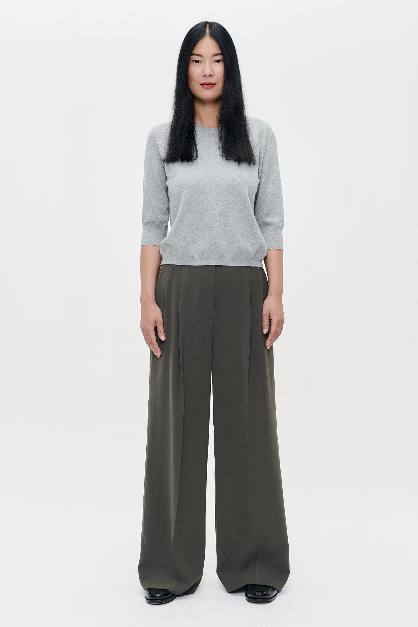 CASHMERE SHORT SLEEVE TOP LIGHT GREY MELANGE 1