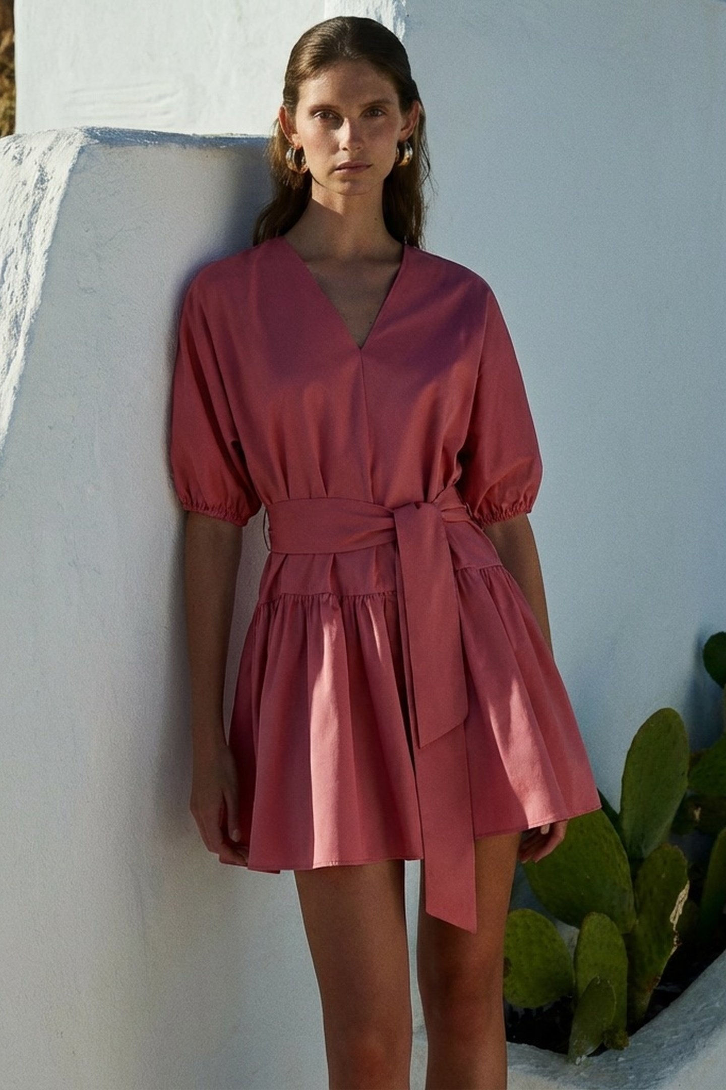 CALM SHORT DRESS POPLIN WITH BELT ROSEWINE 2