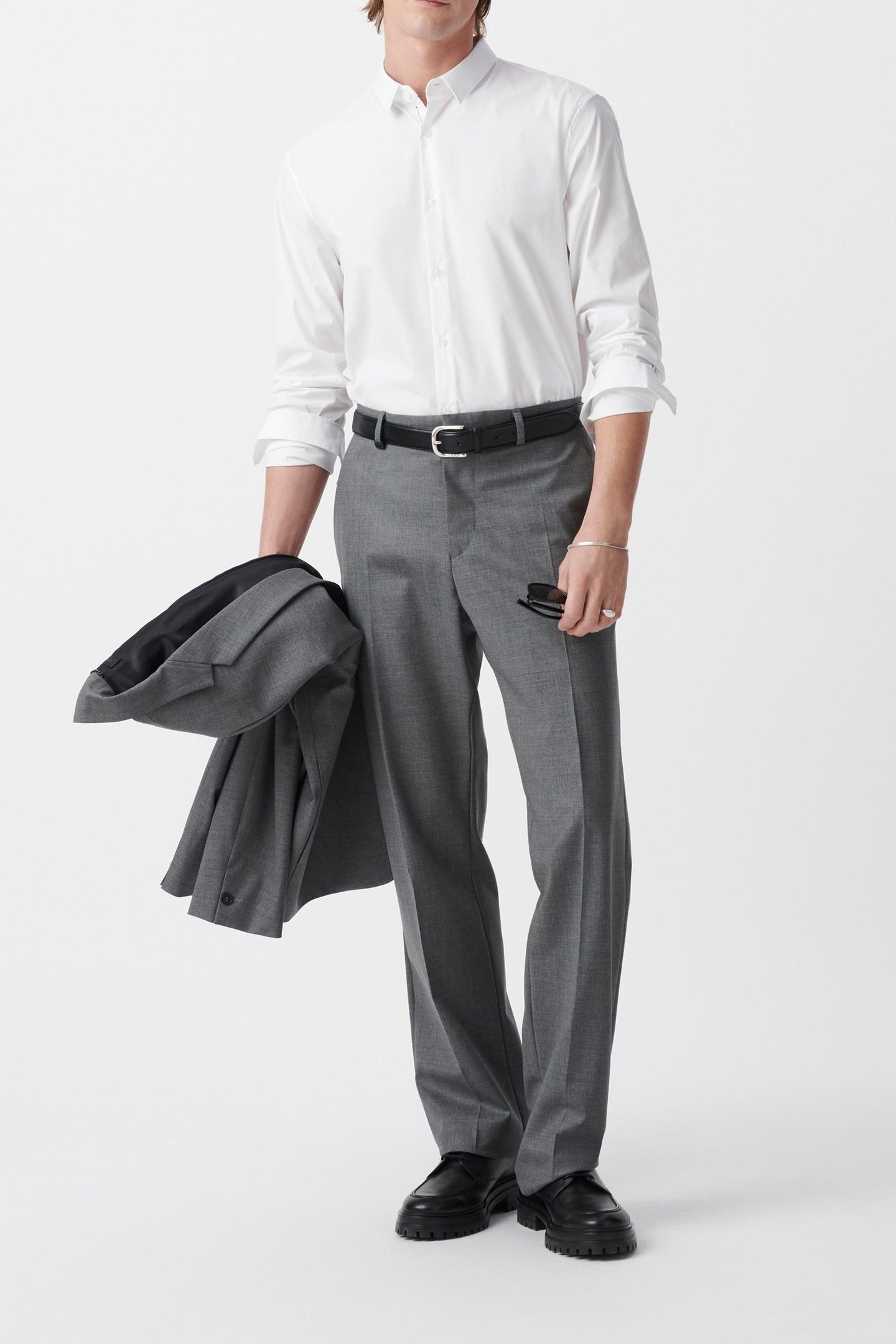 WHITE BASIKKS SLIM SHIRT WITH BLACK LINE 1